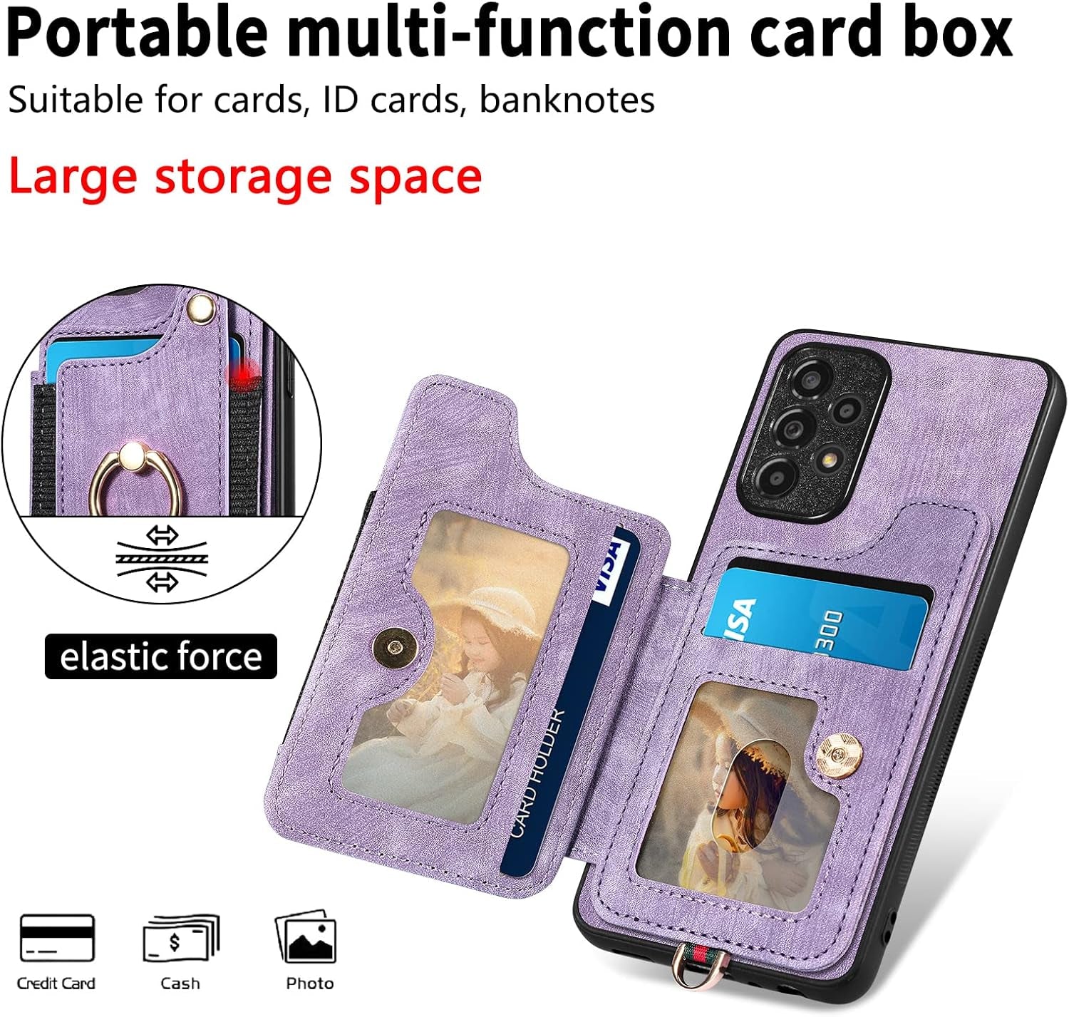 Asuwish Phone Case for Samsung Galaxy A53 5G Wallet Cover with Tempered Glass Screen Protector and Wrist Strap Lanyard RFID Credit Card Holder Ring Stand a 53 G5 53A SM A536U 6.5 2022 Women Men Purple