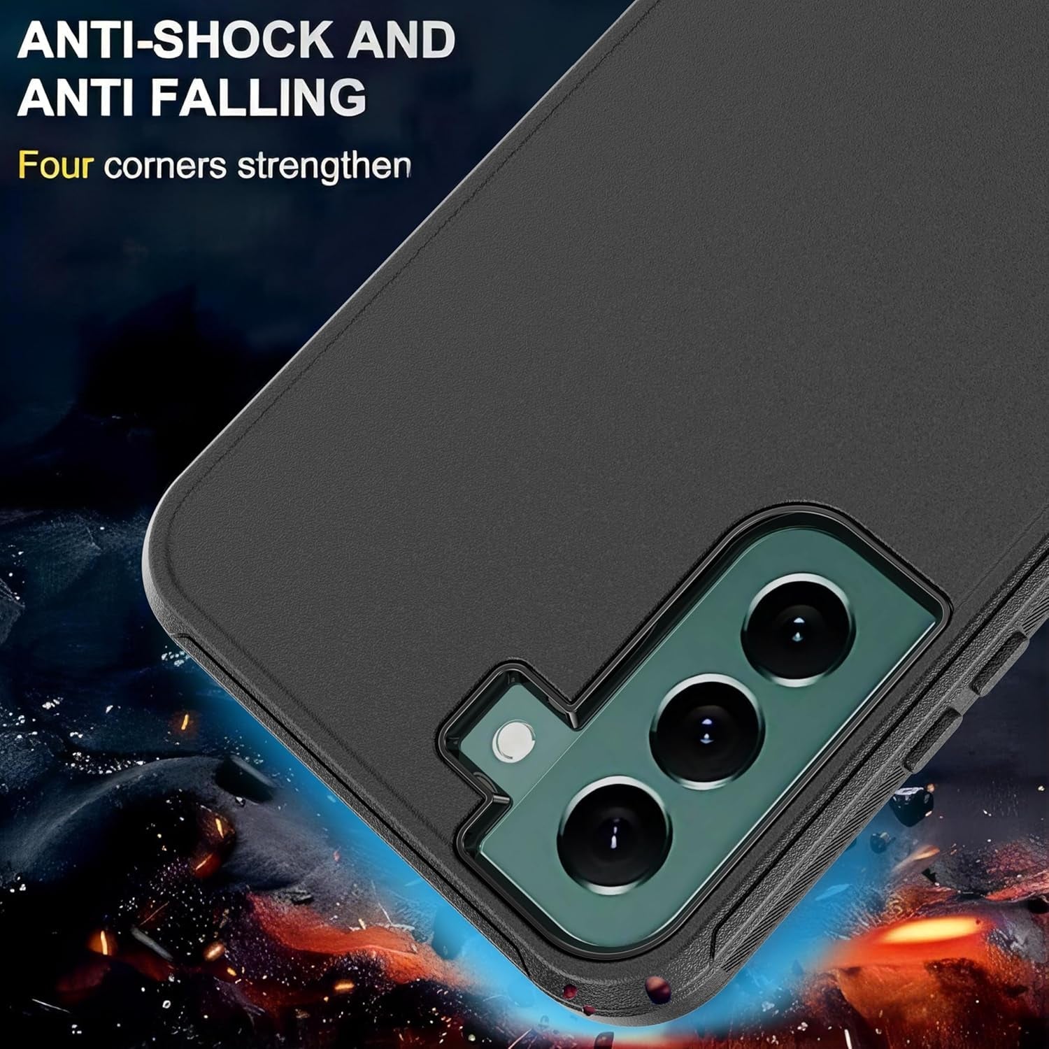 For Galaxy S22 plus Case with Soft TPU Film Screen Protector[2 Pack],3 in 1 Shockproof TPU Hard PC Bumper Drop-Proof Shell for Samsung Galaxy S22+Plus Black