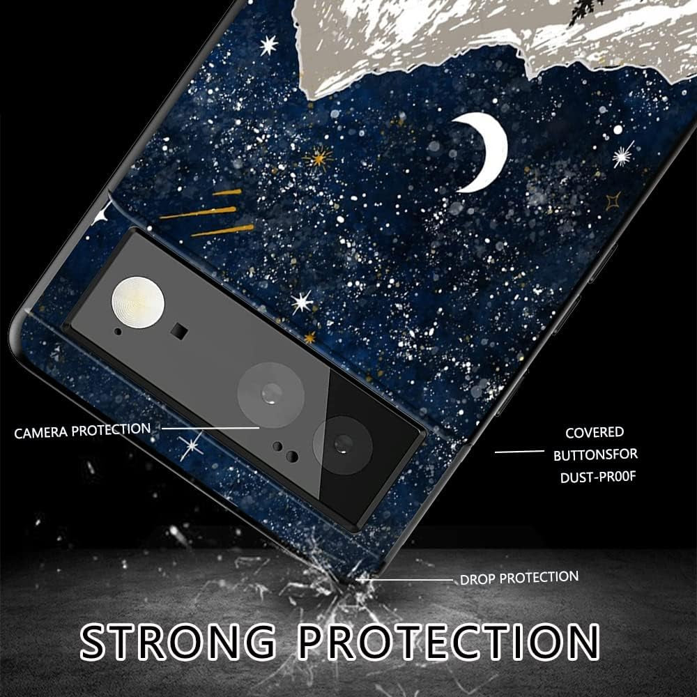 Compatible with Google Pixel 6 Case, Aesthetic Pattern Design, Full Body Protection Shockproof Cover Case for Google Pixel 6 5G 6.4" (Moon Starry Mountains)  MSEAANBK   