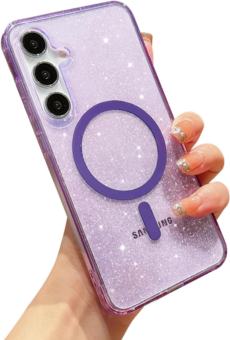 For Samsung Galaxy S22 plus Case Magnetic, Compatible with Magsafe, Clear Glitter Bling Sparkly Case for Women Anti-Yellowing Protective Hard Back Cover for Galaxy S22 plus 6.6" (Clear)