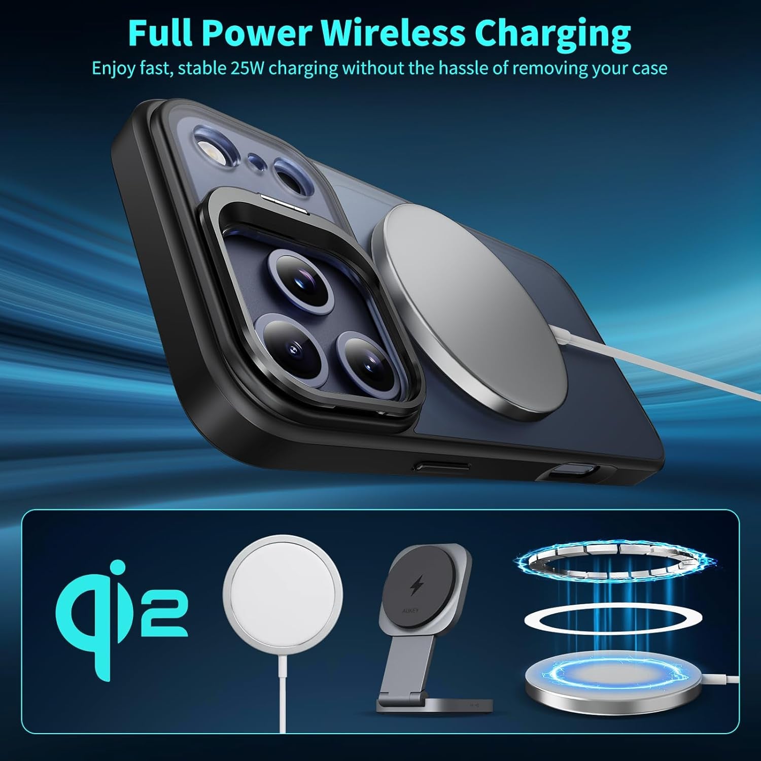 Magnetic for Iphone 17 Pro Max Case with Invisible Stand, Compatible with Magsafe, Military-Grade Drop Protection, Slim Translucent Matte Phone Cover, Black