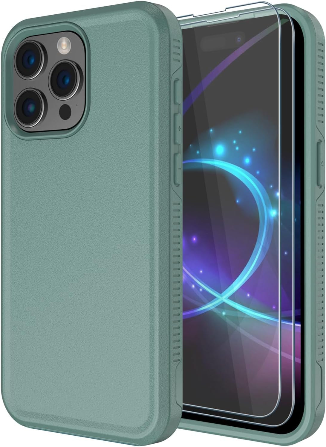 Diverbox for Iphone 15 Pro Case [Tempered Glass Screen Protector] [Shockproof] [Dropproof] Heavy Duty Protection Phone Case Cover for Apple Iphone 15 Pro 6.1 Inch (Black-2In1)  Diverbox Pine Green-2In1  