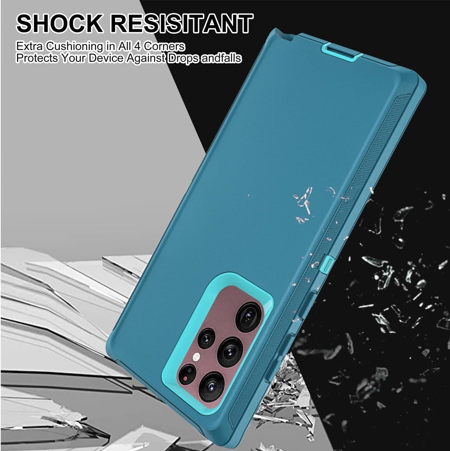 For Samsung Galaxy S22 Ultra Case, S22 Ultra Case with Self Healing Flexible TPU Screen Protector [2 Pack], 3 in 1 Shockproof Heavy Duty Case for Samsung S22 Ultra 5G (Blue/Turquoise)