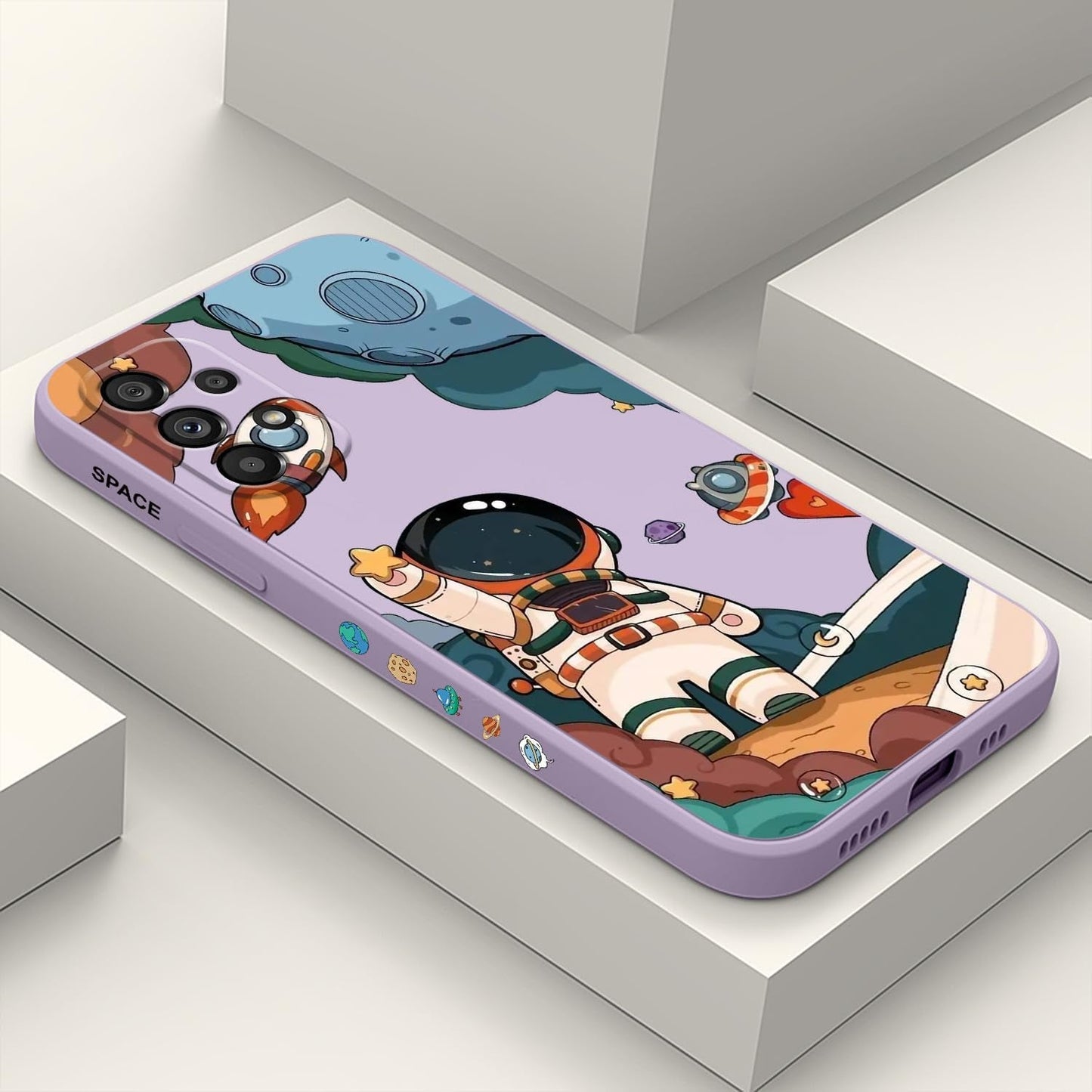 For Samsung Galaxy A53 5G Case Side Creative Design Soft Silicone Drop Protective Flower Case for Samsung A53 5G-Astronaut White