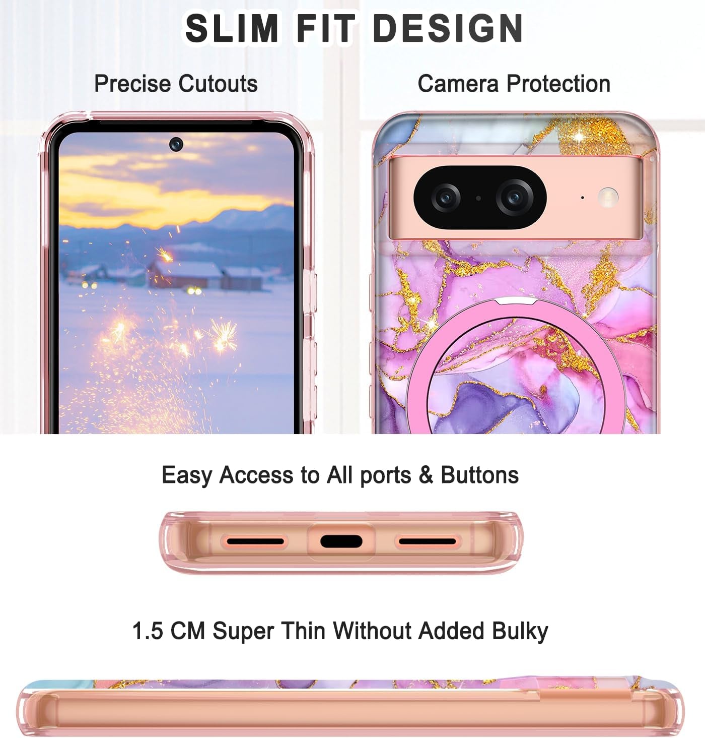 Lamcase Magnetic for Google Pixel 8 Case with Ring Stand [Compatible with Magsafe], Hard PC Slim Full Body Drop Protective Women Girls Men Phone Case for Google Pixel 8, Pink  Lamcase   