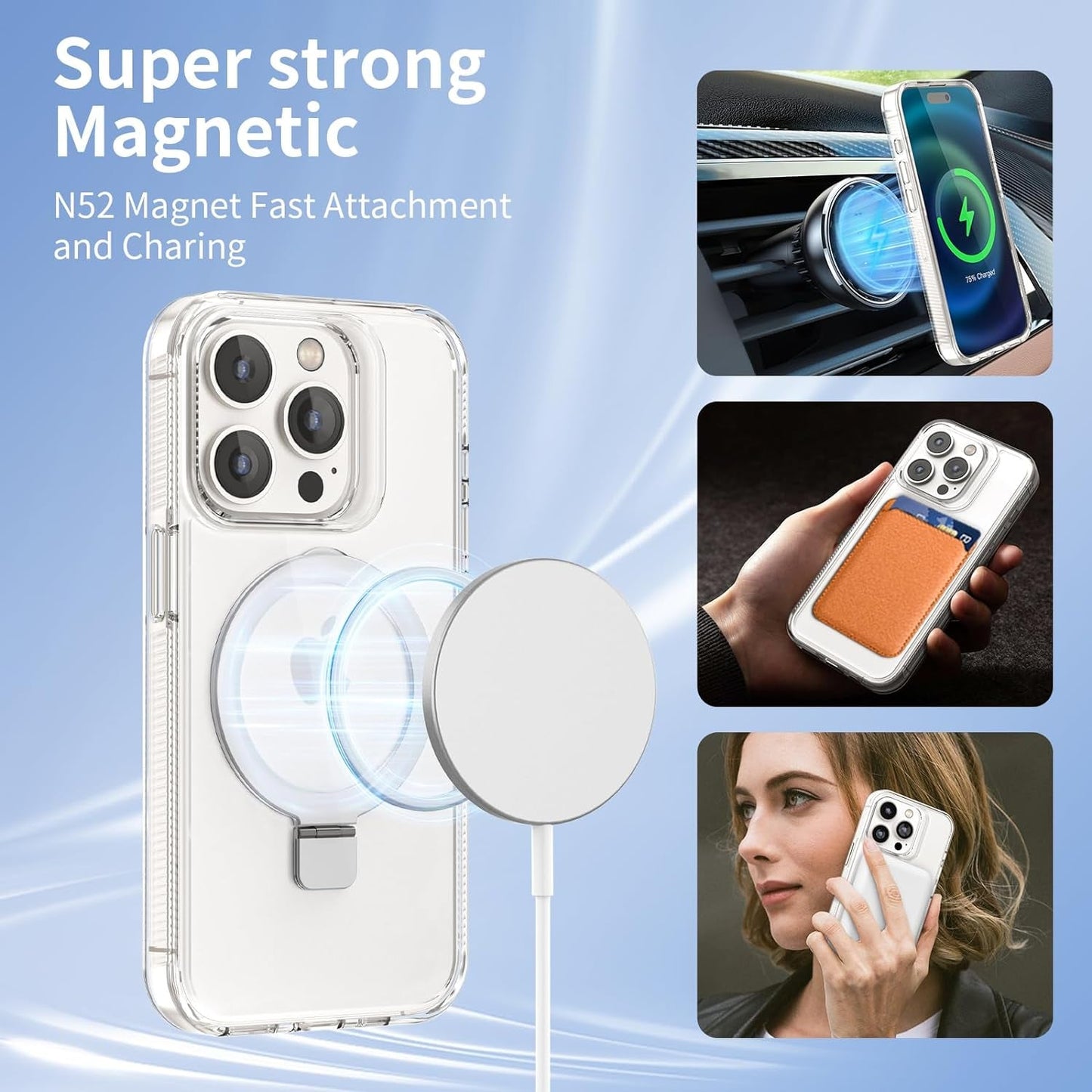 Nebulium for Iphone 15 Pro Case with Stand Magnetic, Invisible Stand Clear Slim Shockproof Drop Protective Phone Case 6.1 Inch, [Anti-Yellowing] [Military Drop Protection] [Compatible with Magsafe]  nebulium   