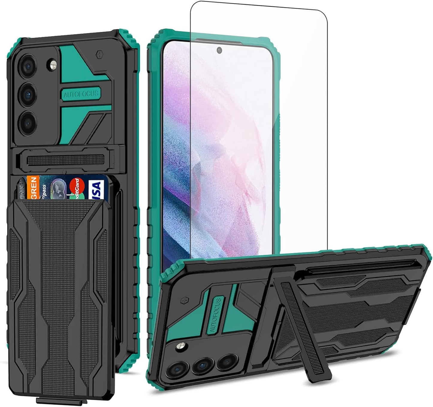 Asuwish Phone Case for Samsung Galaxy S22 plus S22+ 5G with Tempered Glass Screen Protector Cover and Slim Credit Card Holder Stand Cell Accessories S22+5G S22Plus 22S + S 22 22+ Women Men Pink