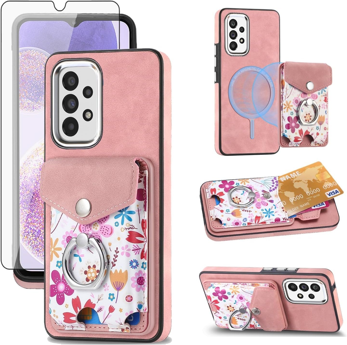 Asuwish Phone Case for Samsung Galaxy A53 5G Wallet Cell Cover with Screen Protector Magnetic Slim Ring Stand Kickstand Back Credit Card Holder Slot a 53 G5 53A SM A536U 6.5" 2022 Girls Women Black