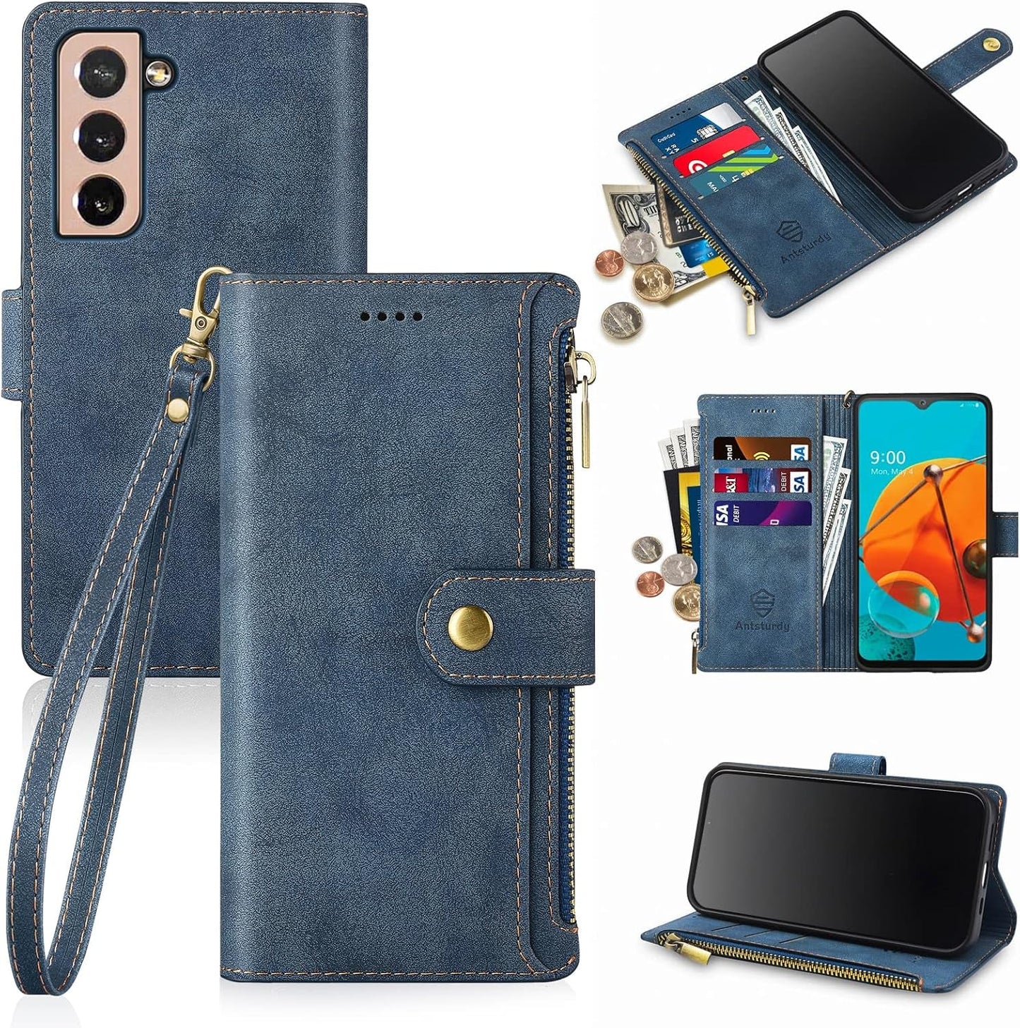 Antsturdy Samsung Galaxy S22+/S22 plus Case Wallet with Card Holder for Women Men,Galaxy S22+/S22 plus Phone Case RFID Blocking PU Leather Flip Cover with Strap Zipper Credit Card Slots,Light Purple