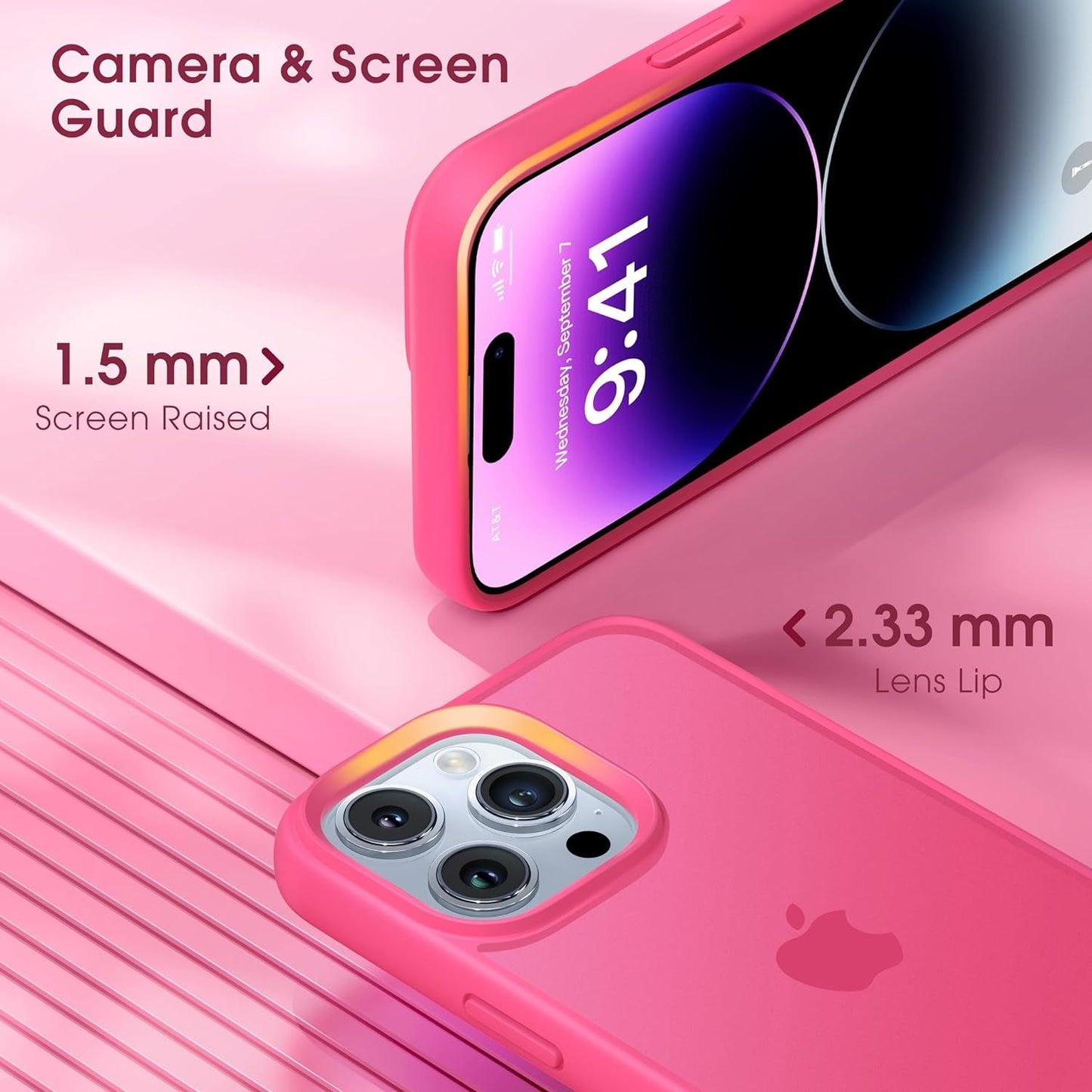 Alphex Colored Transluscent for Iphone 14 Pro Case, Sleek Cute Retro Design, German Quality Standard Certification, 12FT Military-Grade Protection, Slim Matte Hard Back Case 6.1-Inch, Hot Pink  Alphex   
