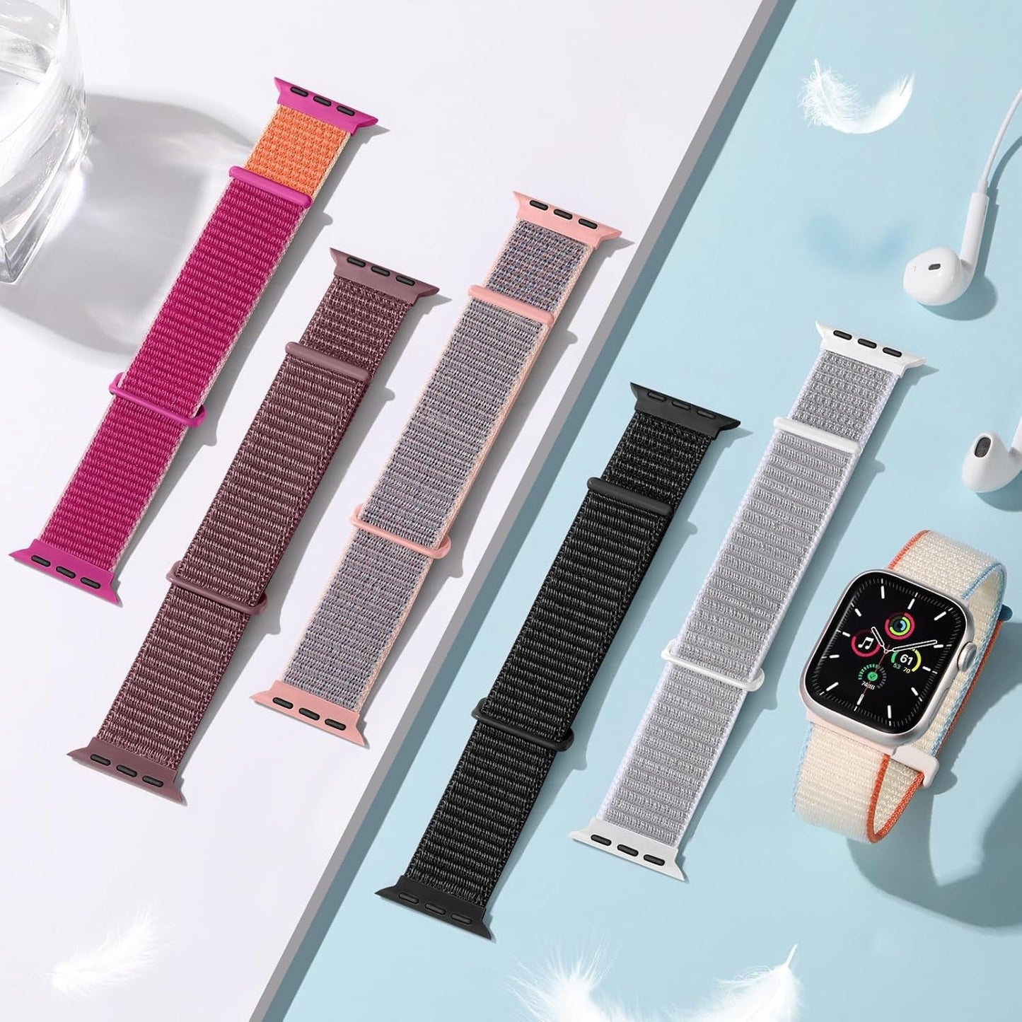 6 Pack Soft Nylon Sport Loop Bands Compatible with Apple Watch 38Mm 40Mm 41Mm 42Mm 44Mm 45Mm 49Mm for Women Men, Adjustable Braided Hook and Loop Straps for Iwatch Series 9 8 7 6 5 4 3 2 1 SE Ultra