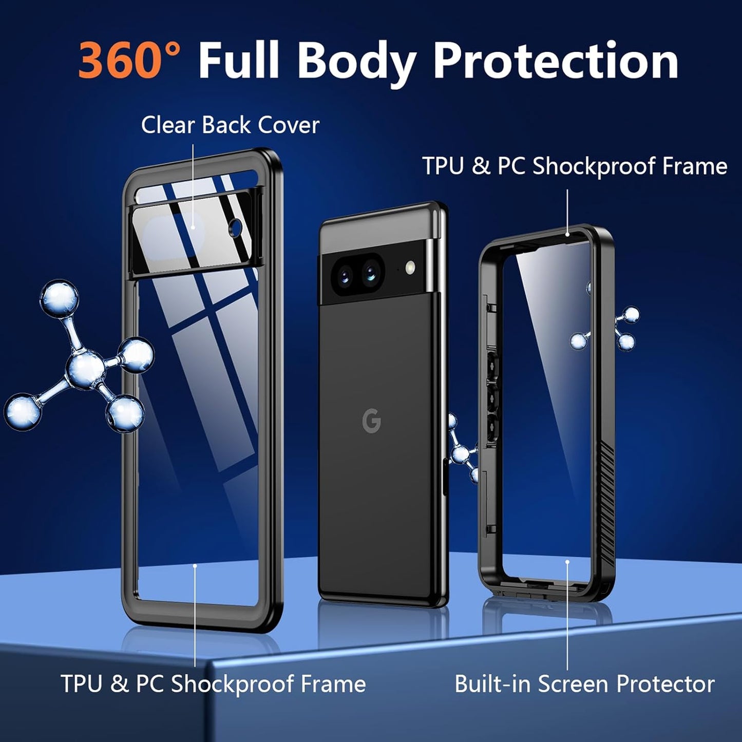 ANTSHARE for Google Pixel 8 Case, Pixel 8 5G Phone Case IP68 Waterproof with Built-In Screen Protector, Full Body Sealed Heavy Duty Shockproof Dustproof Snowproof Clear Case for Pixel 8 - Black  ANTSHARE   