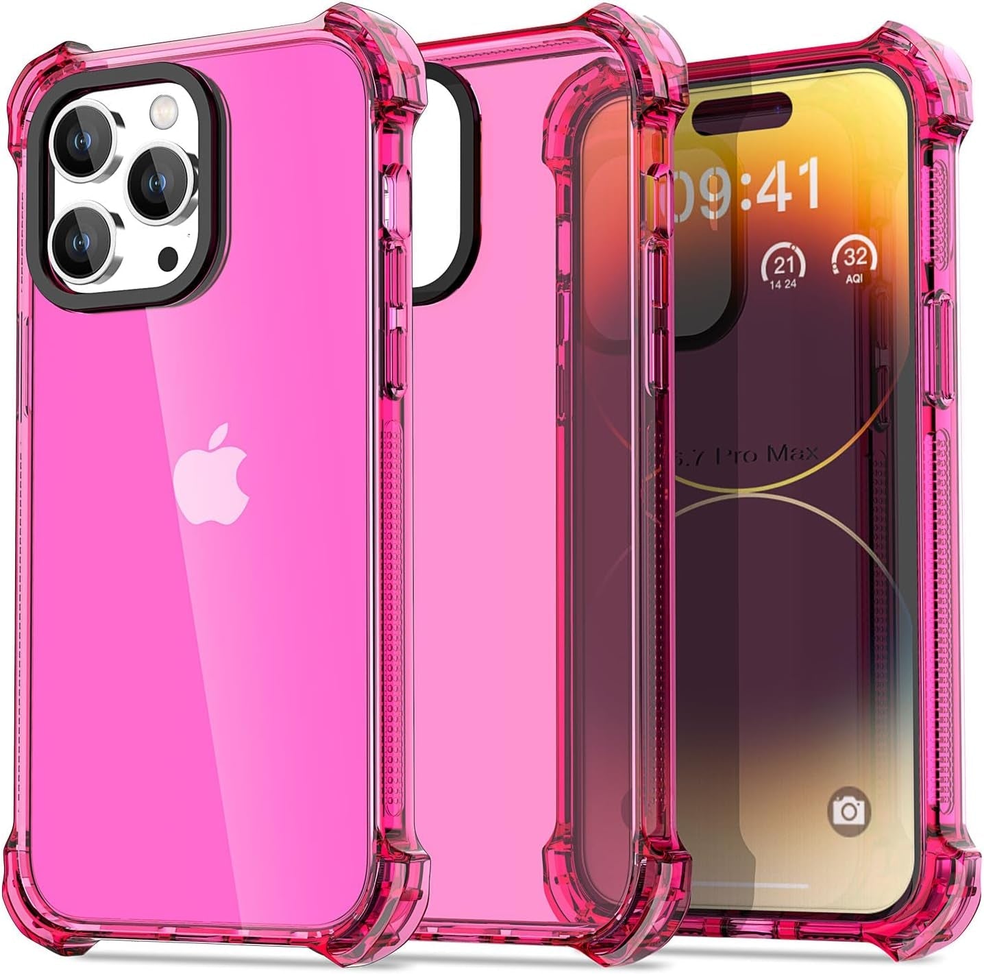 Aicase Clear Blue Bounce Case Compatible with Iphone 15 Plus, Impact Shockproof [Non-Yellowing] [21.3 FT Military Drop Protection] Anti-Scratch Protective Cell Phone Cover  AICase A-Hot Pink 14 Pro Max 