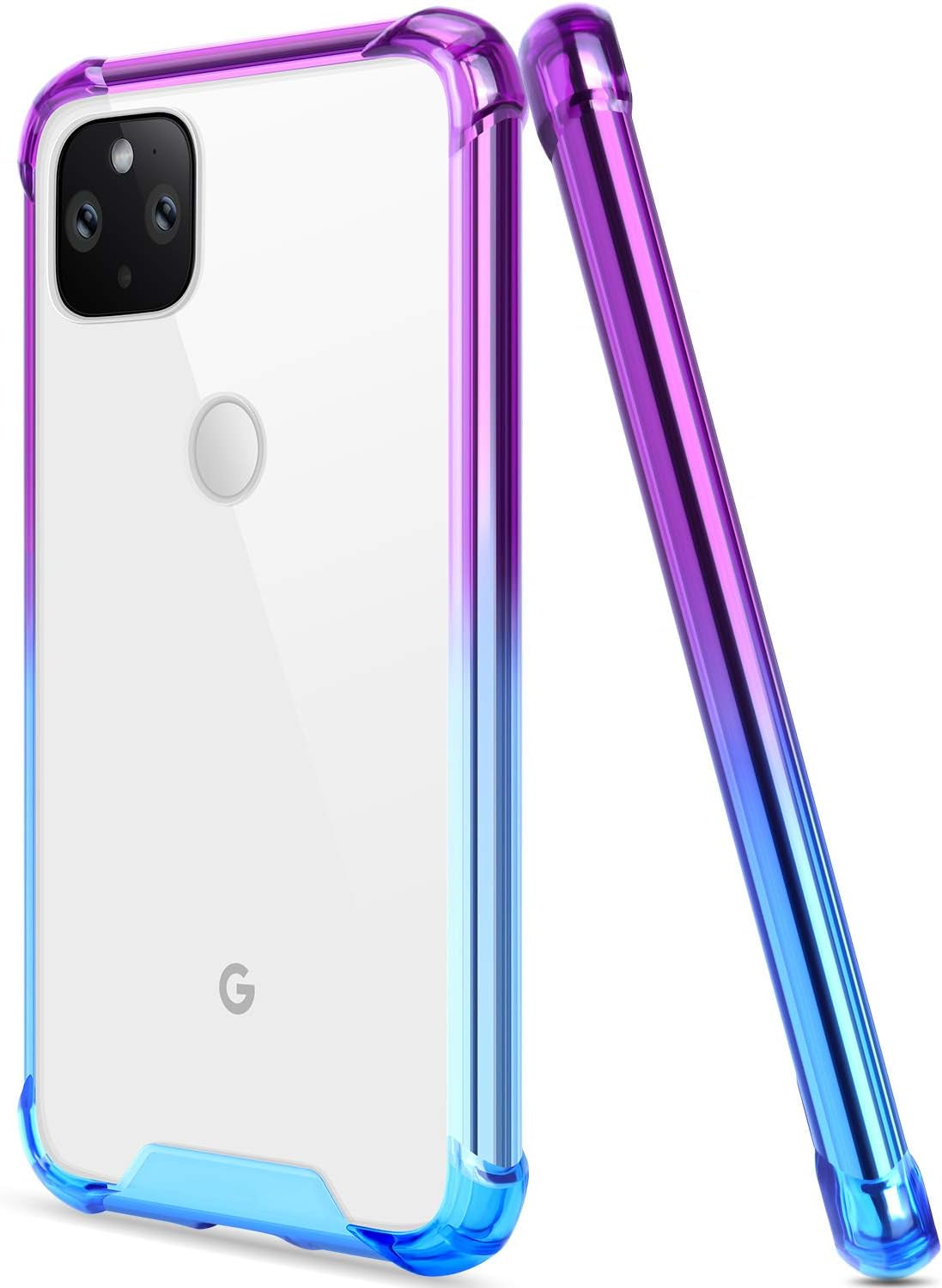 Salawat for Google Pixel 5 Case, Clear Cute Gradient Slim Phone Case Cover Reinforced TPU Bumper Hard PC Back Shockproof Protective Case for Google Pixel 5 6.0 Inch 2020 (Pink Gold)  SALAWAT Purple Blue  