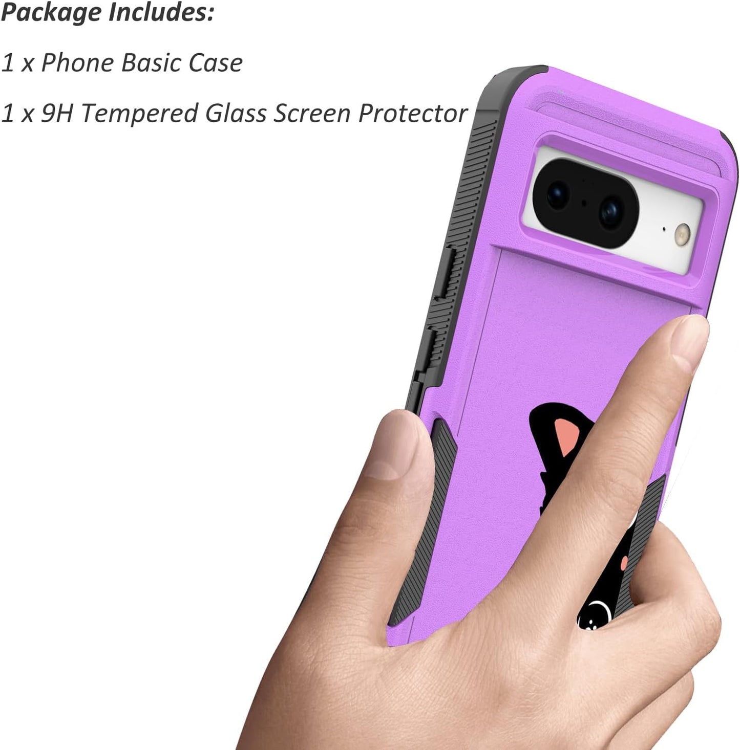 For Google Pixel 8 5G Case with Tempered Glass Screen Protector: Cute Flower Floral Design for Girls Women Slim Fit Soft TPU Bumper Silicone Cell Phone Cover (Funny Cat)  Ftonglogy   