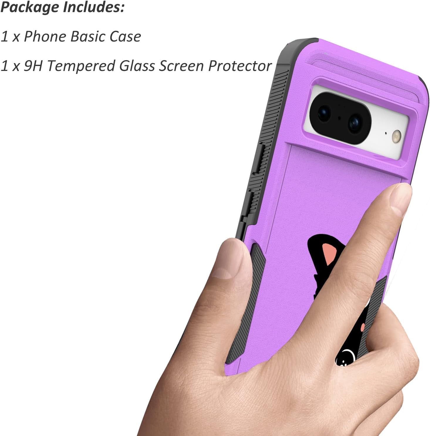 For Google Pixel 8 5G Case with Tempered Glass Screen Protector: Cute Flower Floral Design for Girls Women Slim Fit Soft TPU Bumper Silicone Cell Phone Cover (Funny Cat)  Ftonglogy   