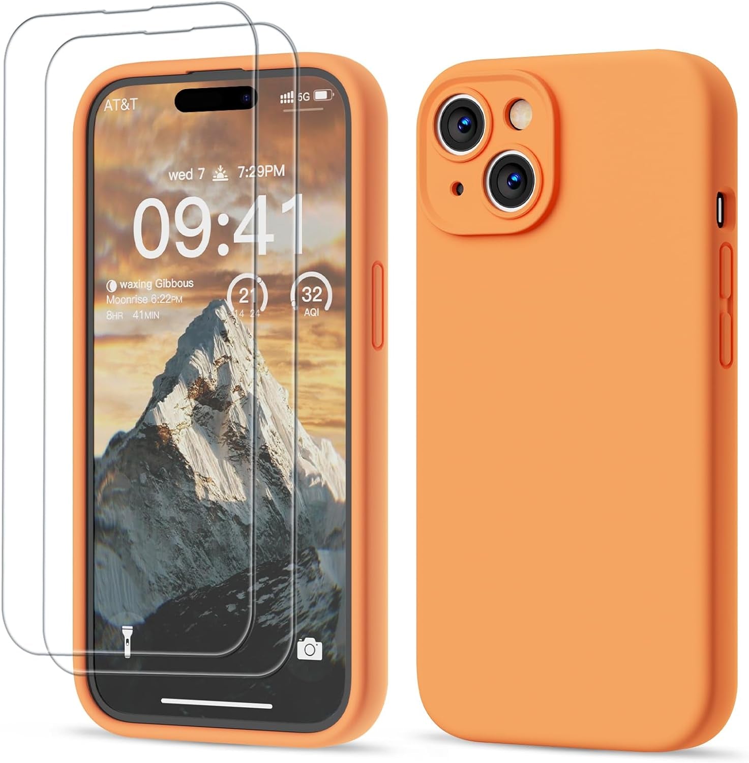 GOODVISH Compatible with Iphone 15 Pro Case, Silicone Upgraded [Enhanced Camera Protection] Phone Case with [2 Screen Protectors], Soft Anti-Scratch Microfiber Lining Inside, 6.1 Inch, Brown  GOODVISH Orange Iphone 15, 6.1" 