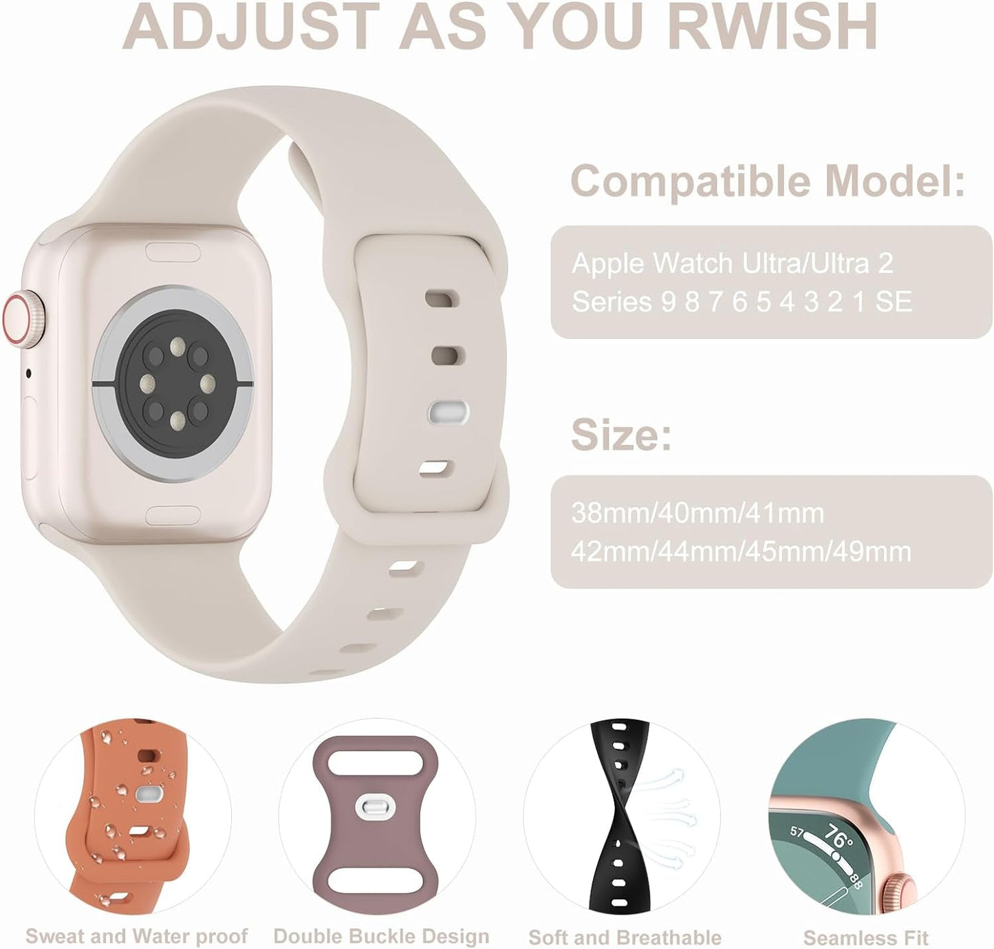 5 Pack Sport Silicone Bands Compatible with Apple Watch Band 38Mm 40Mm 41Mm 42Mm 44Mm 45Mm 49Mm, Soft Waterproof Strap Wristbands for Iwatch Ultra/2 Series 9/8/SE/7/6/5/4/3/2/1 Women Men