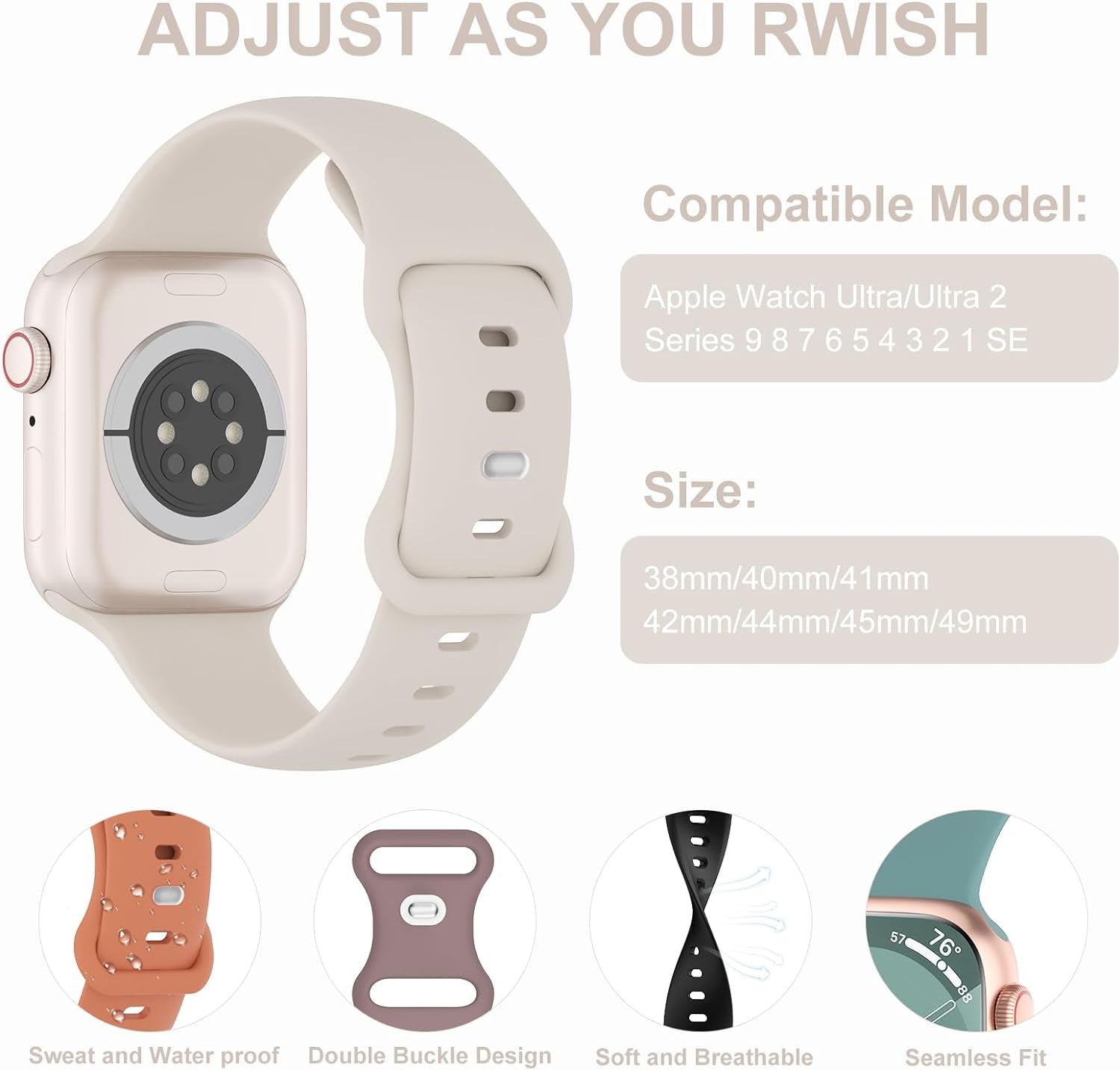 5 Pack Sport Silicone Bands Compatible with Apple Watch Band 38Mm 40Mm 41Mm 42Mm 44Mm 45Mm 49Mm, Soft Waterproof Strap Wristbands for Iwatch Ultra/2 Series 9/8/SE/7/6/5/4/3/2/1 Women Men