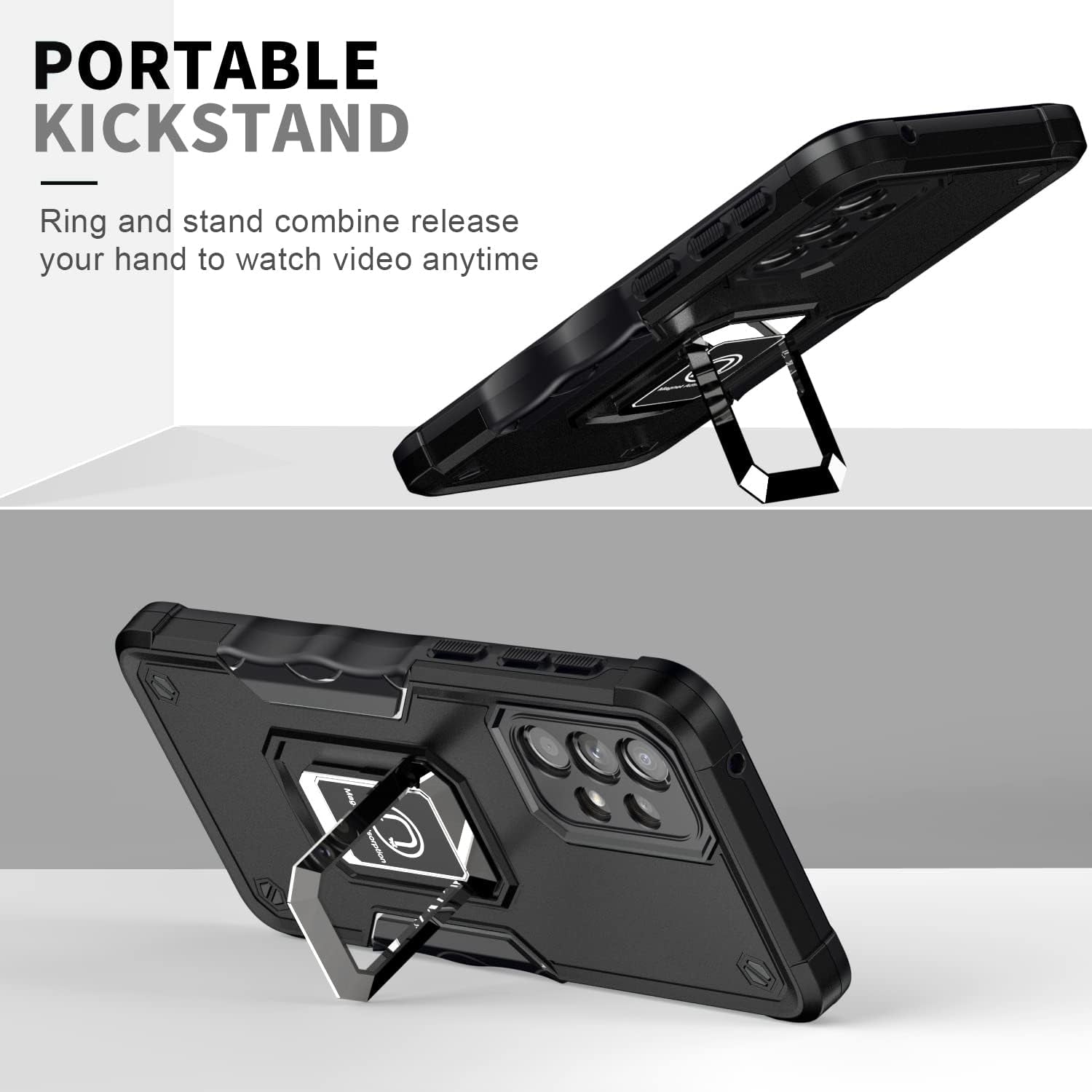 For Samsung Galaxy A53 Case with Tempered Glass Screen Protector [2 Pack],Galaxy A53 5G Military Grade Shockproof Protective & Built in Metal Ring Magnetic Kickstand Cover (Black)