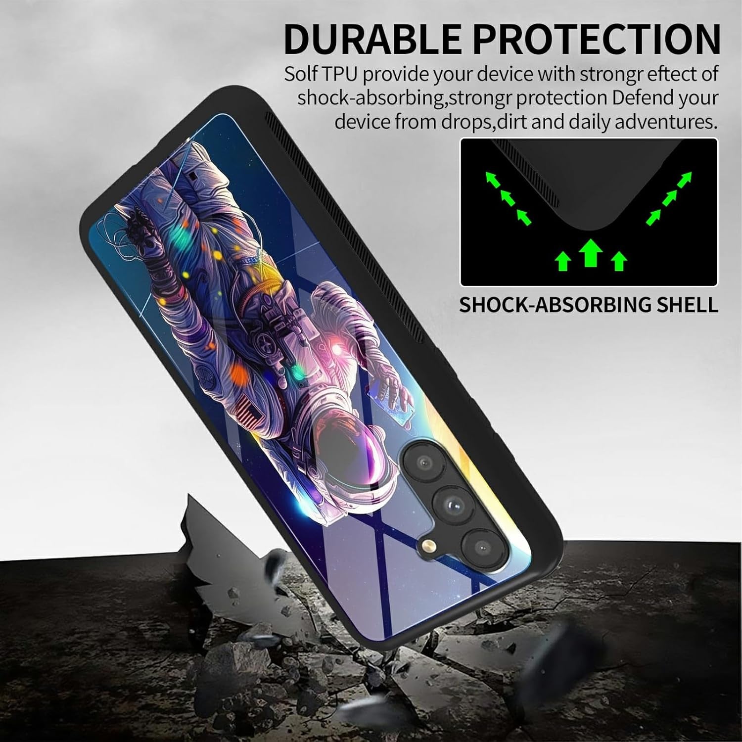 Case for Samsung Galaxy A14 5G,Galaxy A14 5G Case,Tempered Glass Back Cover Soft TPU Bumper Fashion Men Women Phone Case Shockproof Protective Cover for Samsung A14 5G,Astronaut