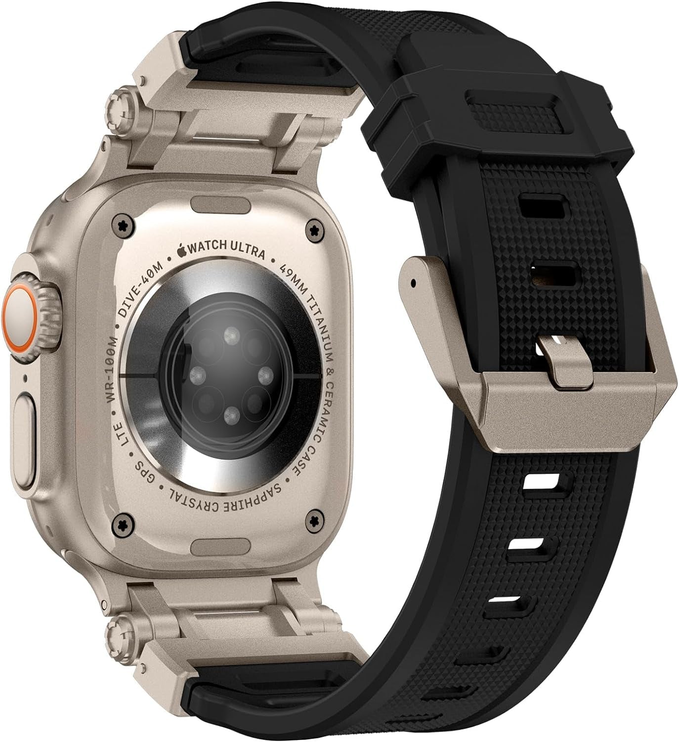 FULLIFE for Apple Watch Band for Apple Watch Ultra Band Apple Watch Ultra 2 49Mm for Men, Silicone Rubber Bands for Series 9/8/SE2/7/6/SE/5/4/3/2/1 45Mm 44Mm 42Mm Stainless Steel Metal Connector Band