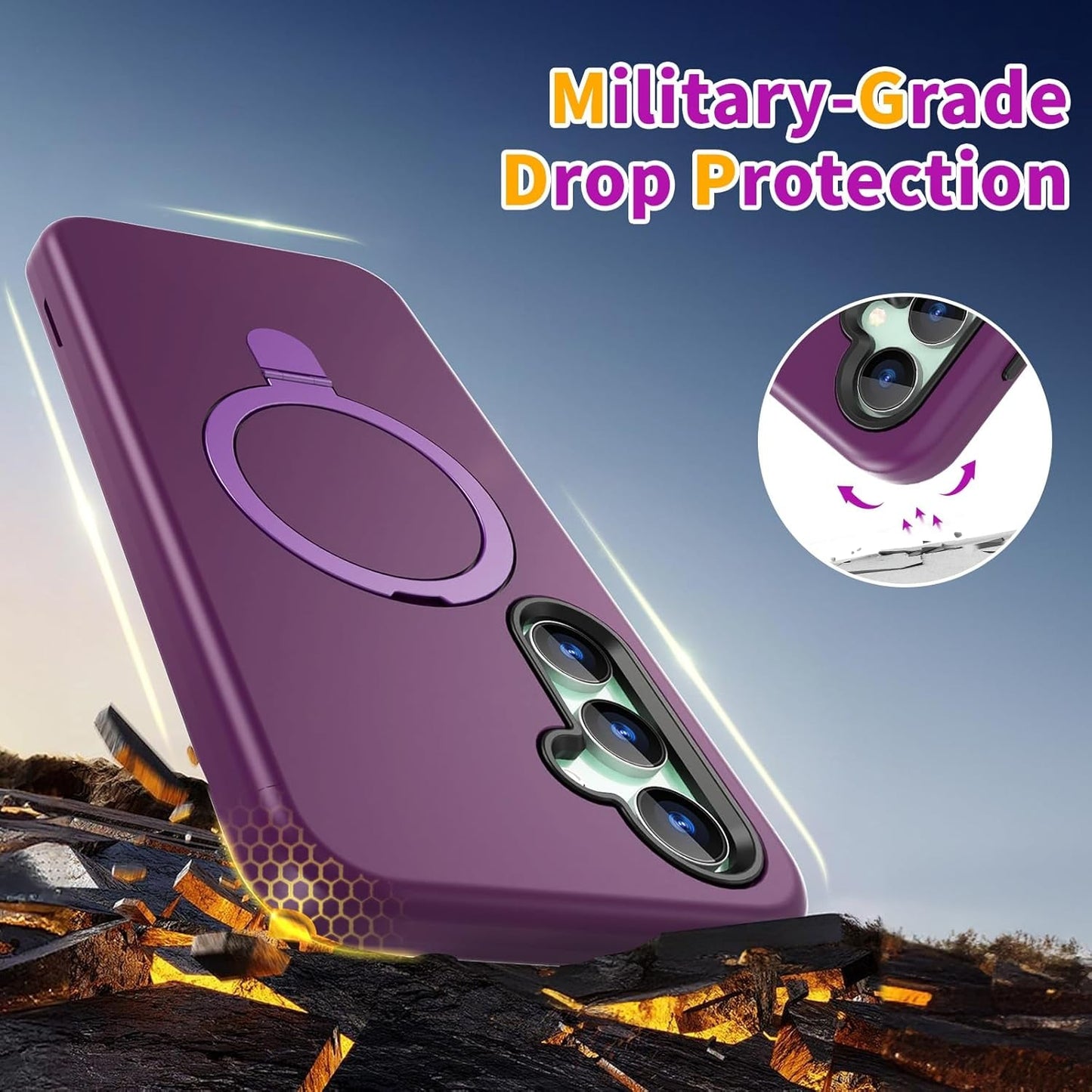 ACKETBOX Magnetic Designed for Samsung Galaxy S23 FE Case,With Screen+Camera Lens Protector+Kickstand,Case for Galaxy S23 FE 5G 6.4"（Deep Purple）