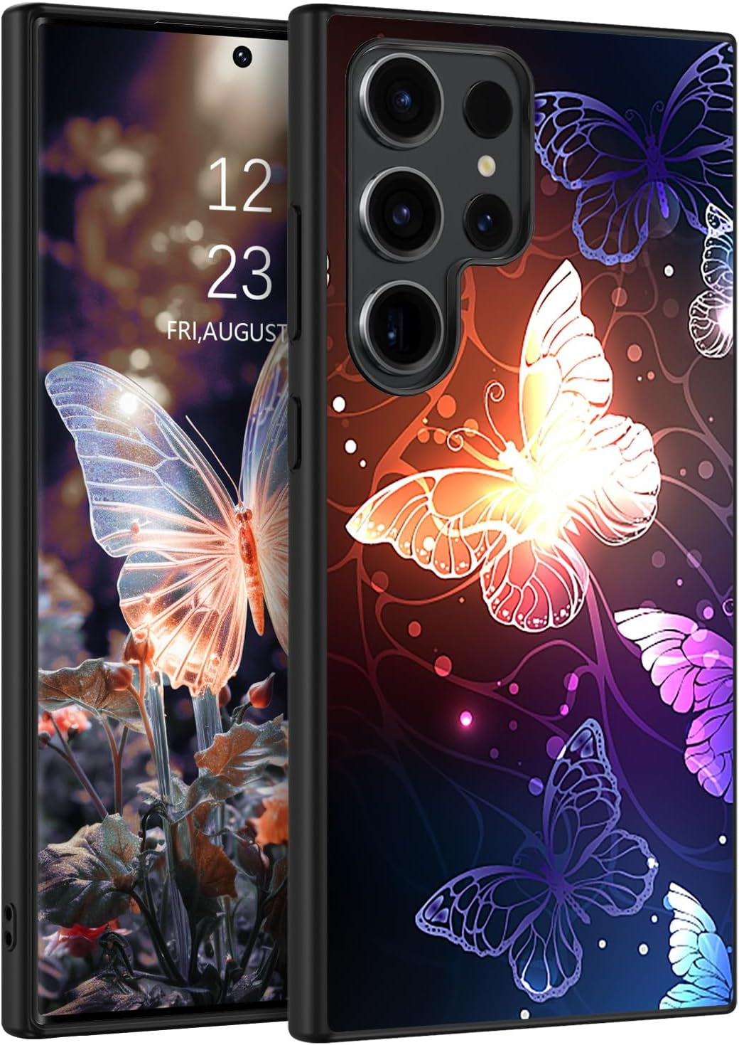 GUAGUA for Samsung Galaxy S22 Ultra Case Glow in the Dark, Samsung S22 Ultra Phone Case, Cute Blue Butterfly Noctilucent Luminous Shockproof Protective Case for Galaxy S22 Ultra 6.8'' Women Men Gifts