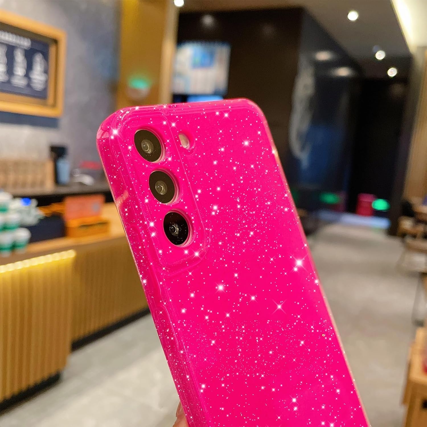 Cute Glitter Case for Samsung Galaxy S22 plus Case S22+ (6.6 Inch), Neon Bright Sparkly Bling Soft Silicone Phone Cover for Women Girls (Hot Pink)