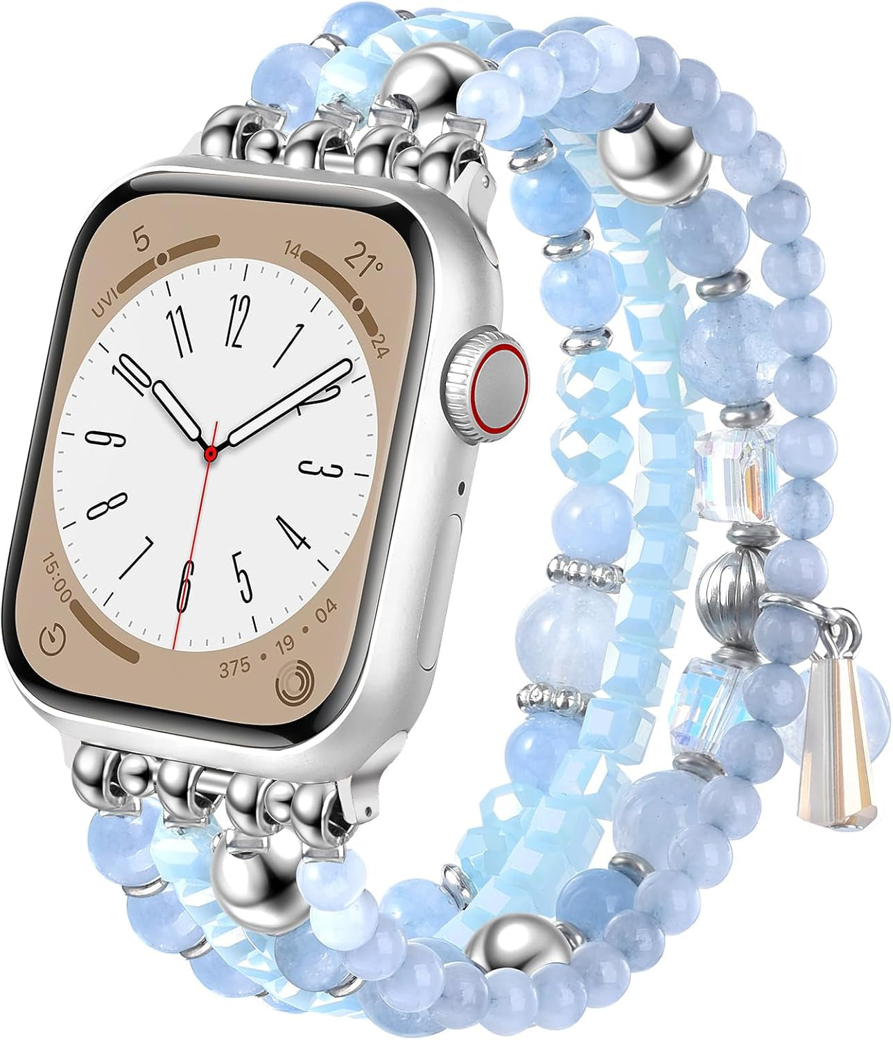 Beaded Bracelet Compatible with Apple Watch Band 42Mm/44Mm/45Mm for Women, Stylish Handmade Wristband Replacement Strap for Iwatch Series 9/8/7/6/5/4/3/2/1/Se/Ultra(Blue)