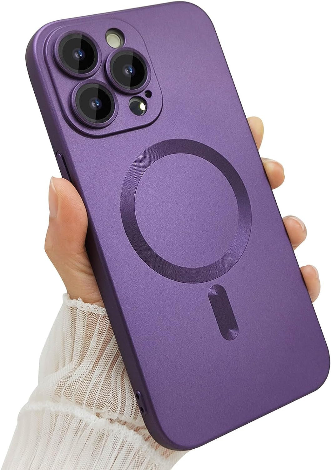 Ankofave Magnetic Case for Iphone 14 Pro Phone Case for Women, Matte Luxury Soft Metallic Luster Design with Camera Lens Protector, Compatible with Magsafe Case for Iphone 14 Pro 6.1"-Black  ankofave Purple  