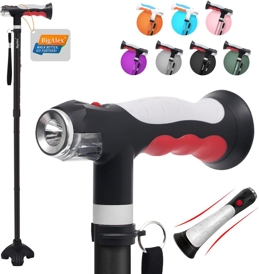 Bigalex Folding Walking Cane with Two Led Lights for Elderly Solid Base Adjustable Walking Stick with Carrying Bag for Men Women  NINGHAI XIAN TAIAIER HUWAIYONGPIN YOUXIANGONGSI   