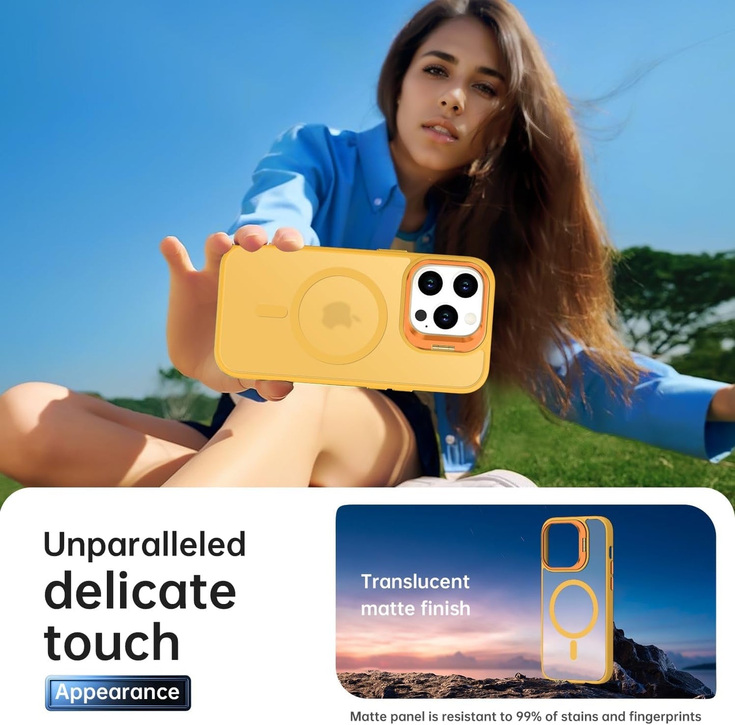 Goodon Magnetic for Iphone 14 Pro Max Case with Screen Protector, [Compatible with Magsafe] [ Built-In Metal Kickstand] Military-Grade Protection Shockproof Matte 6.7" Phone Case - Yellow  Goodon   