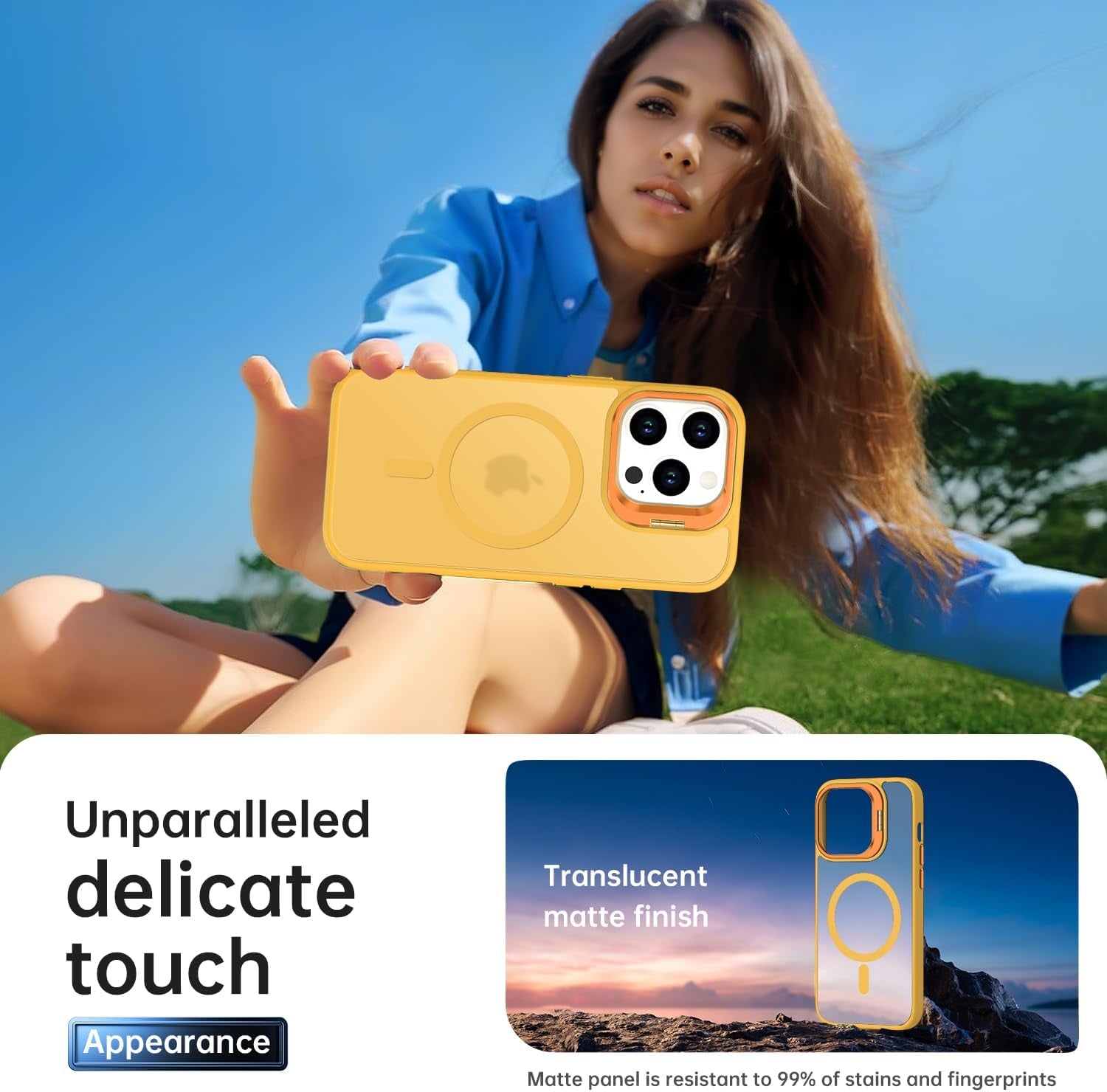 Goodon Magnetic for Iphone 14 Pro Max Case with Screen Protector, [Compatible with Magsafe] [ Built-In Metal Kickstand] Military-Grade Protection Shockproof Matte 6.7" Phone Case - Yellow  Goodon   