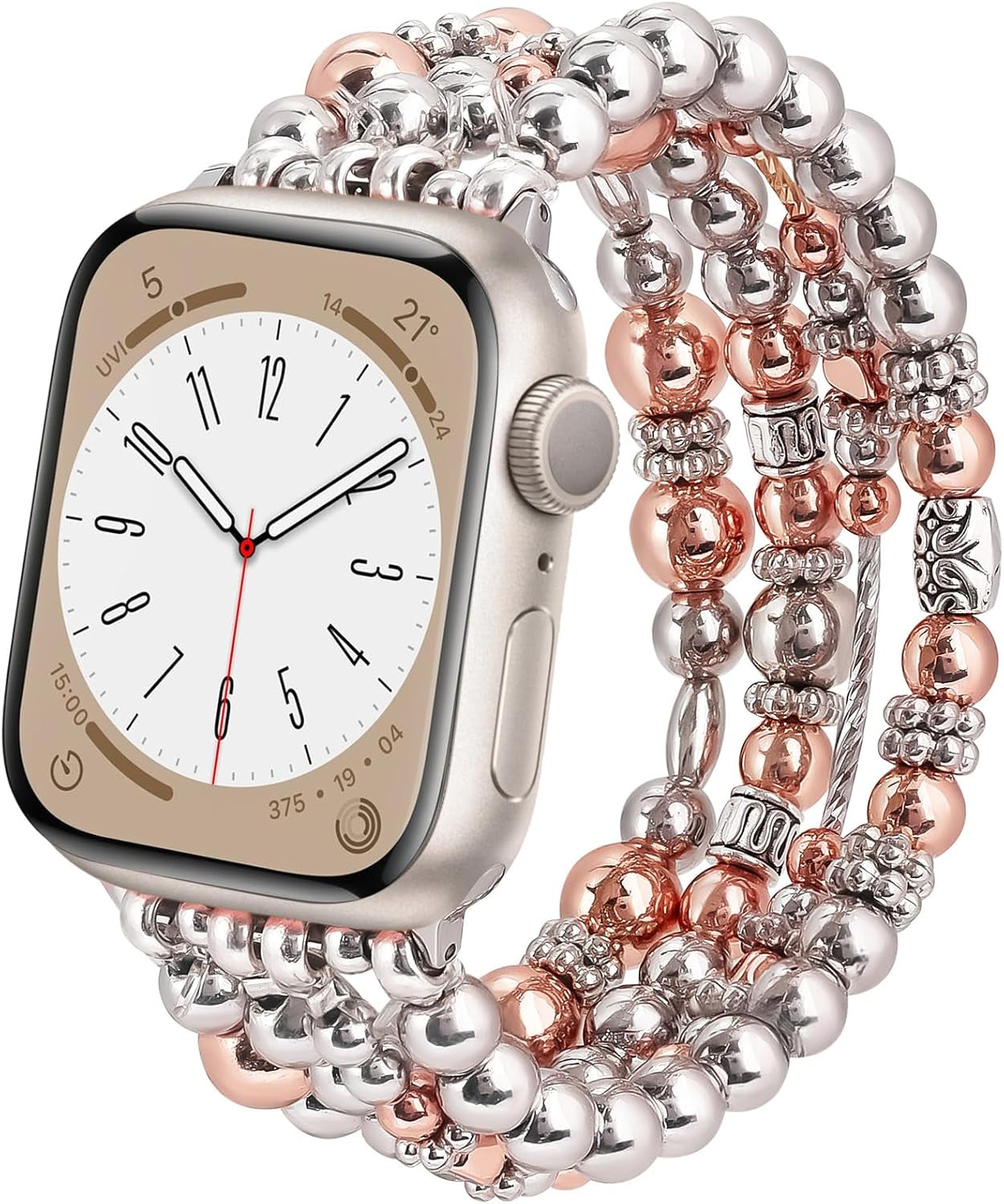 Beaded Bracelet Compatible for Apple Watch Band 40Mm/38Mm/41Mm 42Mm/44Mm/45Mm Series 9 8 7 SE Series 6/5/4Women,Fashion Elastic Beads Stretch Strap Replacement for Iwatch Bands Series 3/2/1