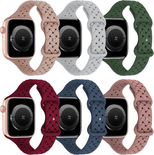 6 Pack Slim Thin Silicone Bands Compatible with Apple Watch Band 38Mm 40Mm 41Mm 42Mm 44Mm 45Mm 49Mm, Soft Breathable Sport Wristbands Replacement Strap for Iwatch Ultra Series 8 SE 7 6 5 4 3 2 1
