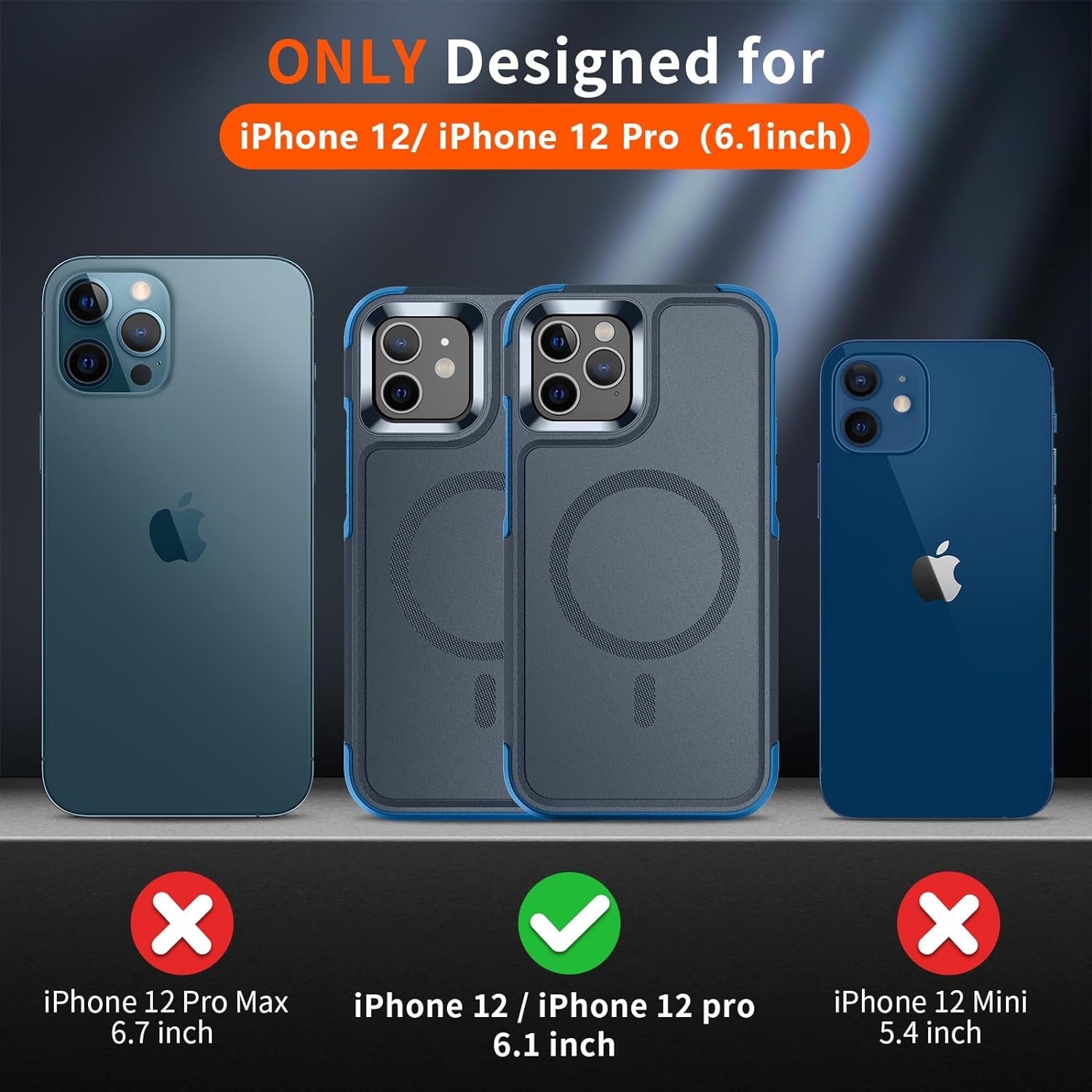 For Iphone 12 Case,Iphone 12 Pro Case,[Compatible with Magsafe][12 FT Military Grade Drop Protection] 2X[Tempered Glass Screen Protector] Magnetic Phone Case for Iphone 12/12 Pro,Deep Blue