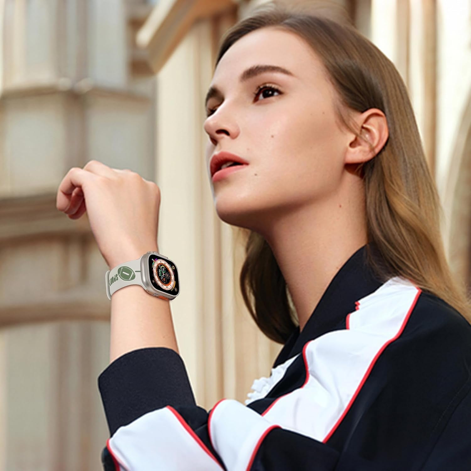 Designer Band for Apple Watch Band 38Mm 40Mm 41Mm 42Mm 44Mm 45Mm 49Mm Women Men,Silicone Waterproof Football Sport Strap for Iwatch Series 9 Ultra 8 7 6 5 4 3 2 1 SE Replacement Wristbands Grey Green