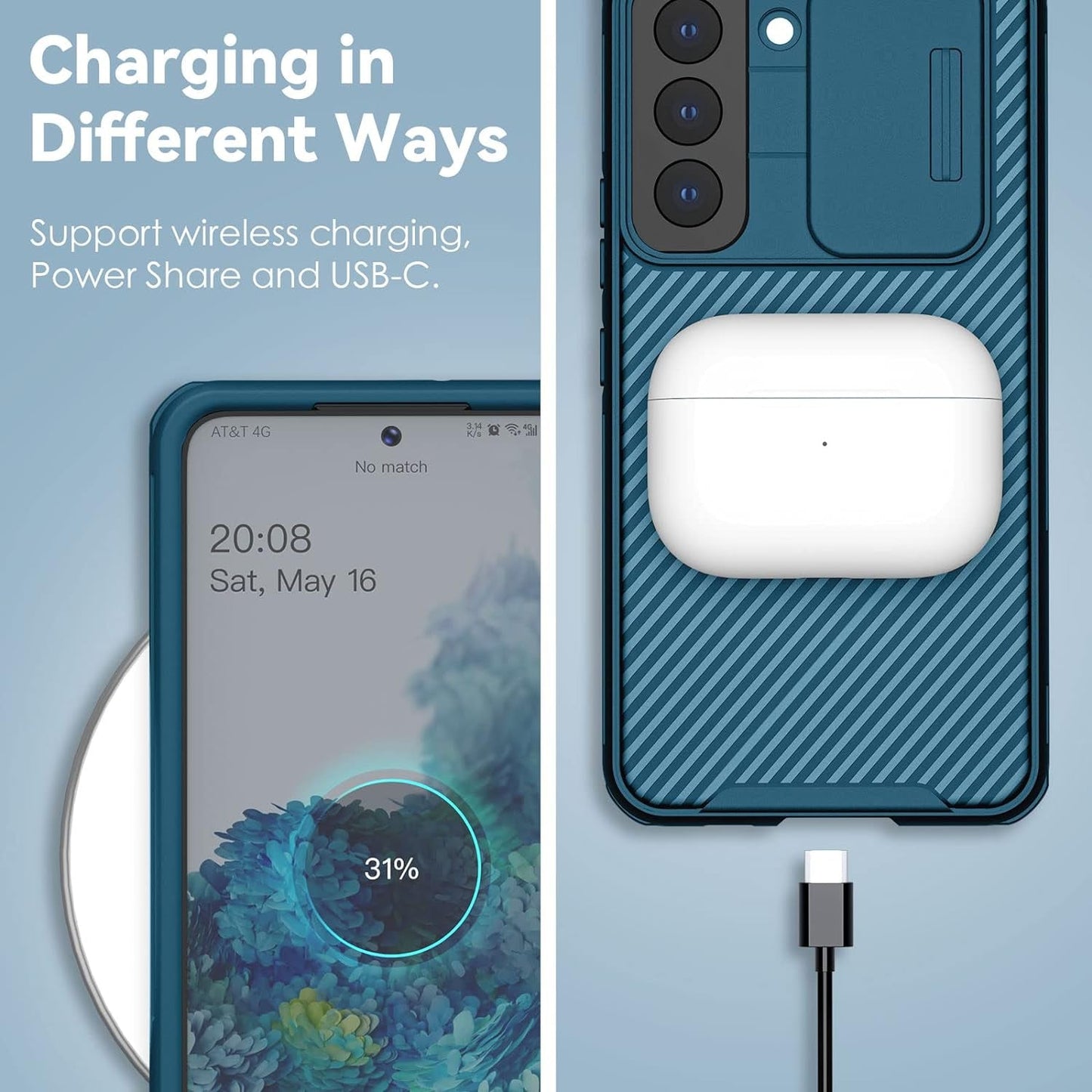 Cloudvalley for Galaxy S22 plus Case with Slide Camera Cover, Slim Shockproof Protective Phone Cases with Sliding Camera Lens Protection for Galaxy S22+ 6.6 Inches 5G (2022) - Blue