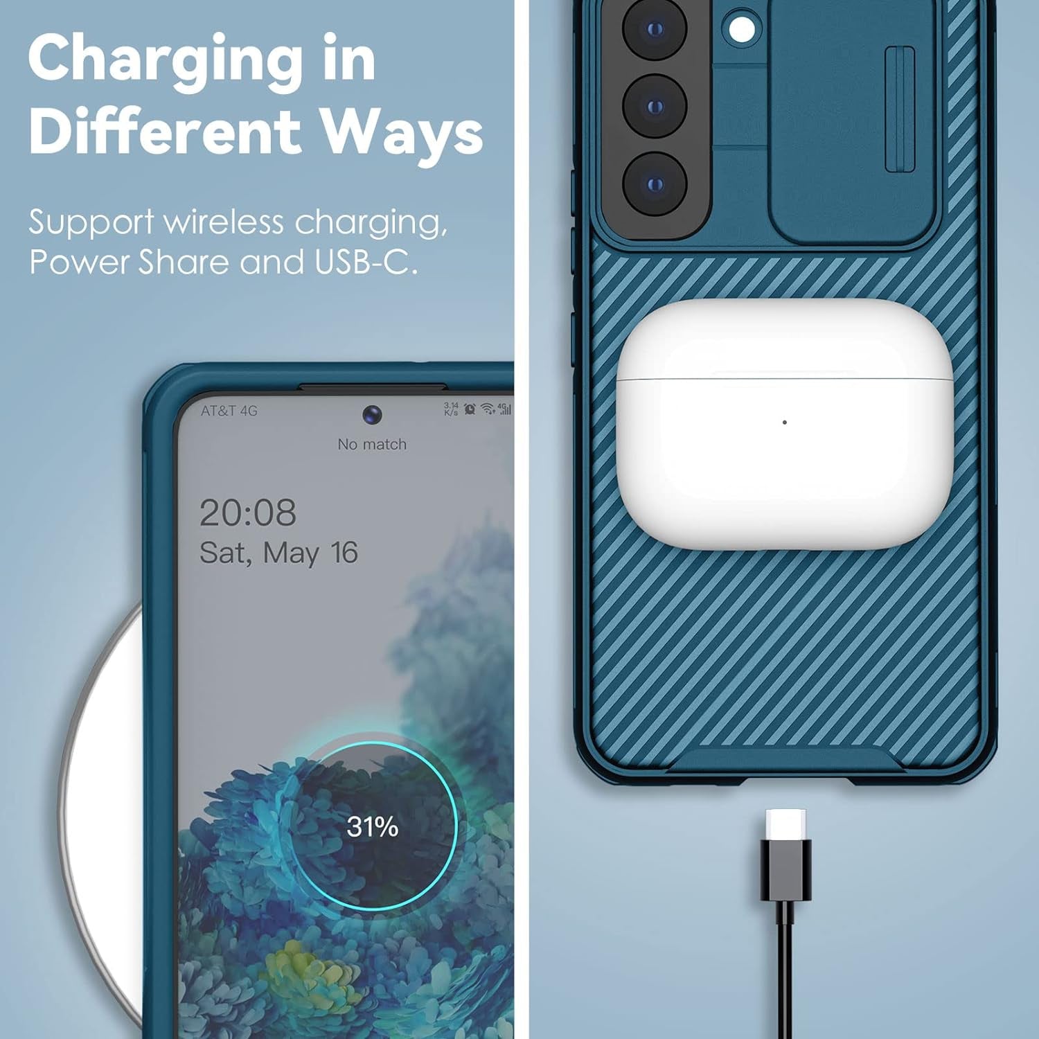 Cloudvalley for Galaxy S22 plus Case with Slide Camera Cover, Slim Shockproof Protective Phone Cases with Sliding Camera Lens Protection for Galaxy S22+ 6.6 Inches 5G (2022) - Blue