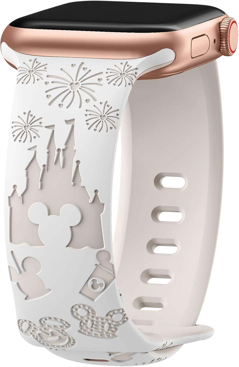 Cartoon Engraved Band Compatible with Apple Watch Bands 40Mm 38Mm 44Mm 45Mm 41Mm 42Mm 49Mm Women, Two-Tone Cute Soft Silicone Sport Strap for Iwatch Series 9/8/SE/7/6/5/4/3/2/1