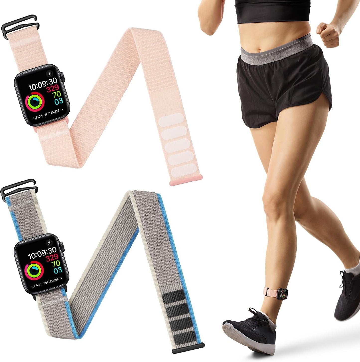 2 Pack Ankle Band Compatible with Apple Watch 49Mm 45Mm 44Mm 42Mm 41Mm 40Mm 38Mm, Lightweight and Breathable Nylon Armband for Women and Men, Sport Ankle Strap for Iwatch SE Ultra Series 9 8 7 6 5 4 3 2 1