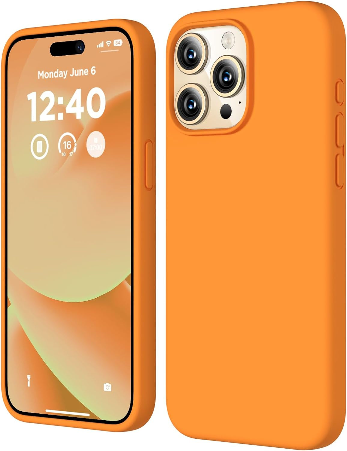 COFFKER Compatible with Iphone 15 Pro Case, Liquid Silicone Case, Full Body Shockproof Protective Cover Slim Thin Phone Case with Soft Anti-Scratch Microfiber Lining, 6.1 Inch-Orange  COFFKER   