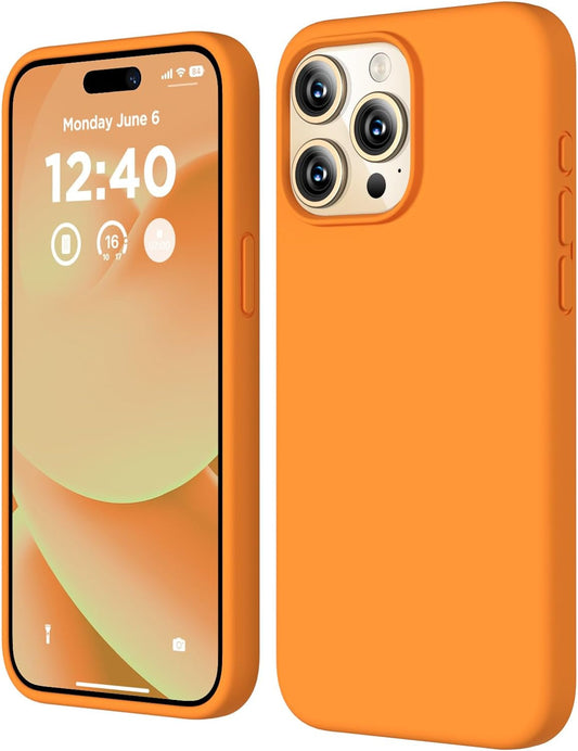 COFFKER Compatible with Iphone 15 Pro Case, Liquid Silicone Case, Full Body Shockproof Protective Cover Slim Thin Phone Case with Soft Anti-Scratch Microfiber Lining, 6.1 Inch-Orange  COFFKER   