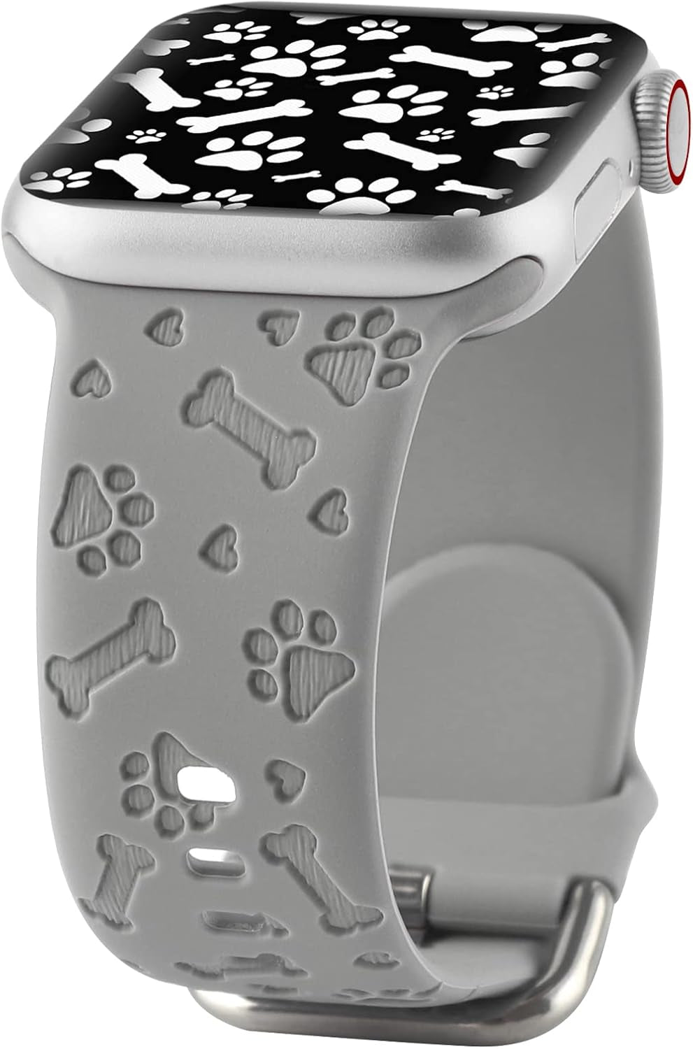 Dog Paw Engraved Silicone Band Compatible with Apple Watch 38Mm 40Mm 41Mm 42Mm 44Mm 45Mm for Women Men,Heart Shape Bone Pattern Carved Soft Silicone Sport Wristband Cute Strap for Iwatch Series SE 9 8 7 6 5 4 3 2 1