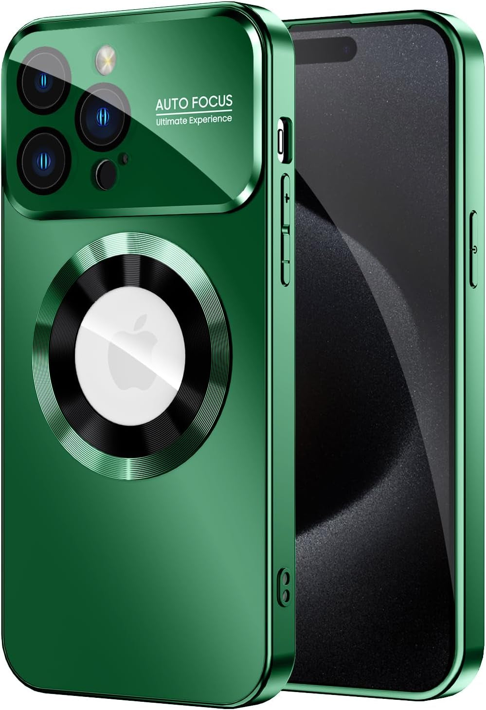 MAKAVO Magnetic for Iphone 15 Pro Max Case, Compatible with Magsafe, Built-In Camera Lens Protector, Logo View, Military Grade Drop Proof Phone Cover, Black  MAKAVO Green  