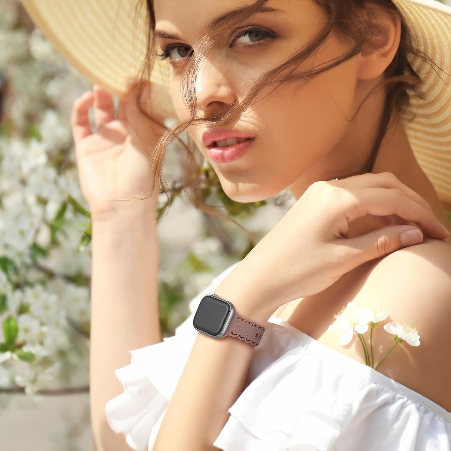 4 Pack Floral Engraved Silicone Bands Compatible with Apple Watch Band 38Mm 40Mm 41Mm 42Mm 44Mm 45Mm 49Mm Women, Soft Lace Cute Strap Flower Wristbands for Iwatch Series 9 8 7 6 5 4 3 2 1 SE Ultra