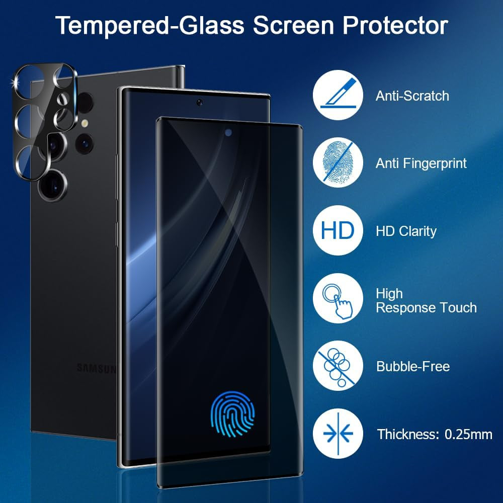 2+2 Pack Galaxy S22 Ultra 5G Privacy Screen Protector and Camera Lens Protection,Anti-Spy Tempered Glass, 3D Full Coverage, Fingerprint Unlock, Free of Bubbles for Samsung Galaxy S22 Ultra 6.8 Inch