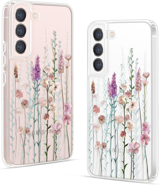 Gronda Case for Samsung Galaxy S22 Cute Floral Design Case for Galaxy S22 anti Yellowing Slim S22 Phone Case for Women, Flowers Blooming