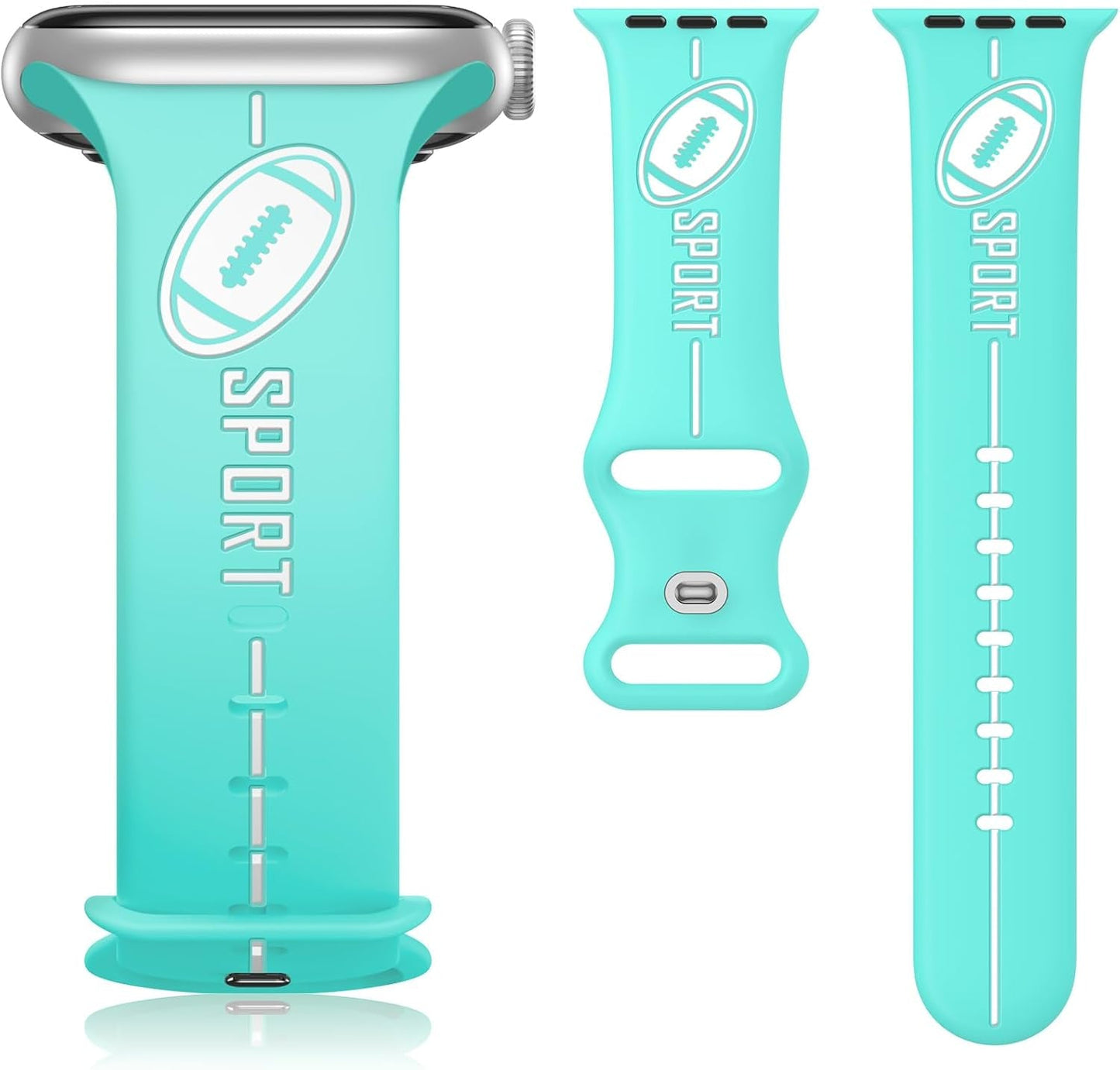 Designer Band for Apple Watch Band 38Mm 40Mm 41Mm 42Mm 44Mm 45Mm 49Mm Women Men,Silicone Waterproof Football Sport Strap for Iwatch Series 9 Ultra 8 7 6 5 4 3 2 1 SE Replacement Wristbands Grey Green